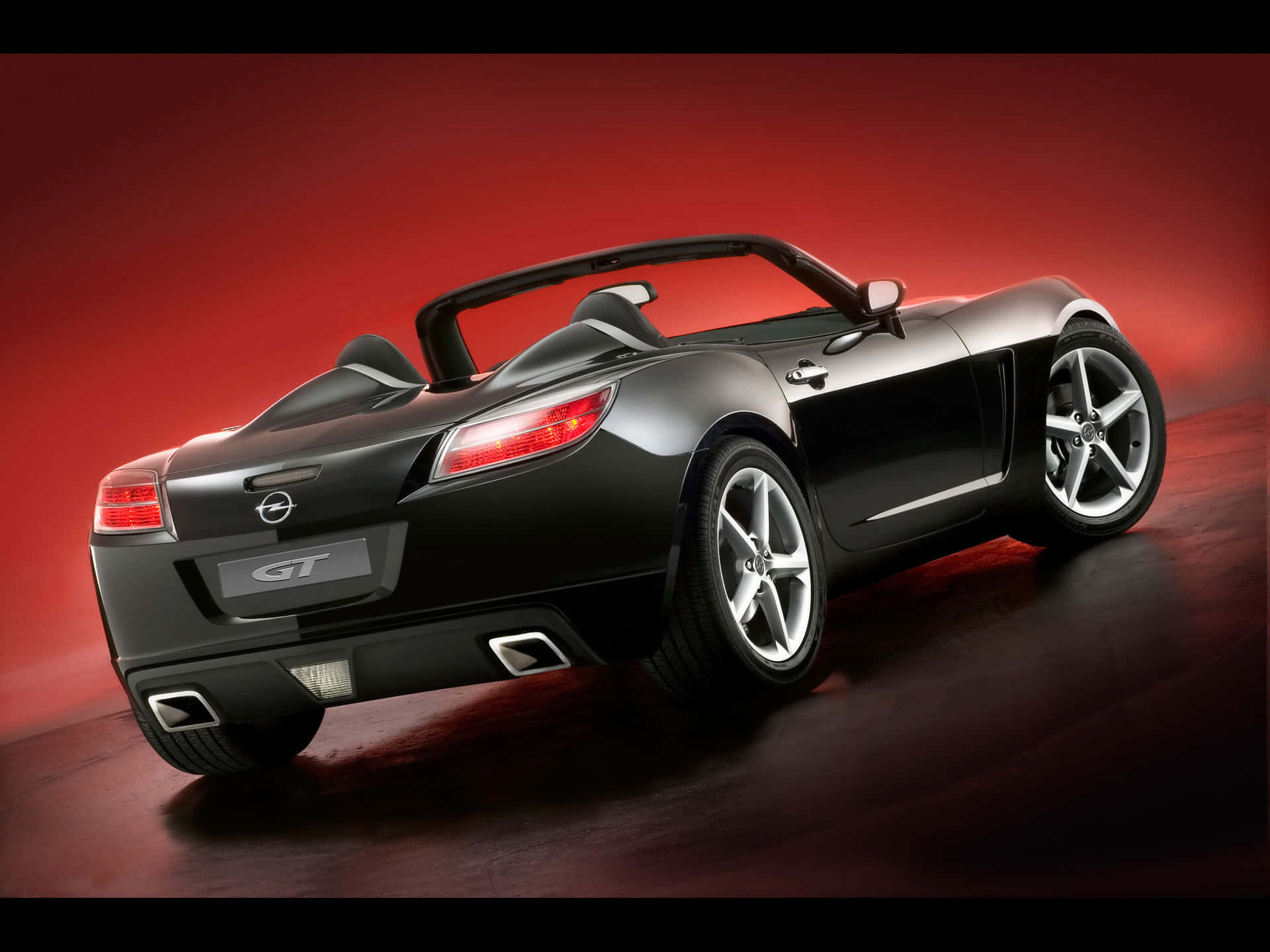 Opel GT, black convertible sports car, glowing red taillights, Full HD Desktop Wallpaper