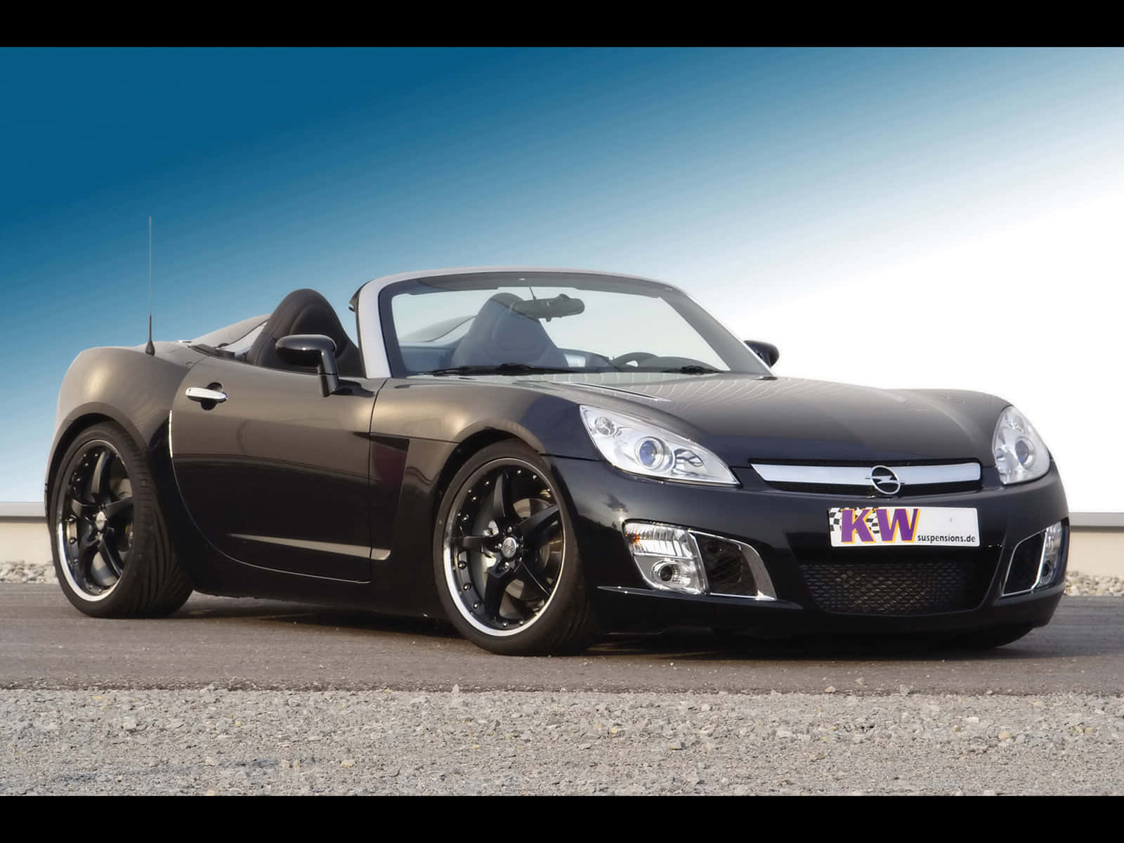 Opel GT, sleek black convertible sports car, custom wheels, HD Desktop Wallpaper