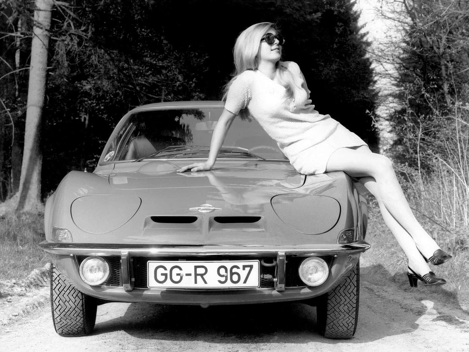 Opel GT, vintage sports car, wooded dirt road, HD Desktop Wallpaper