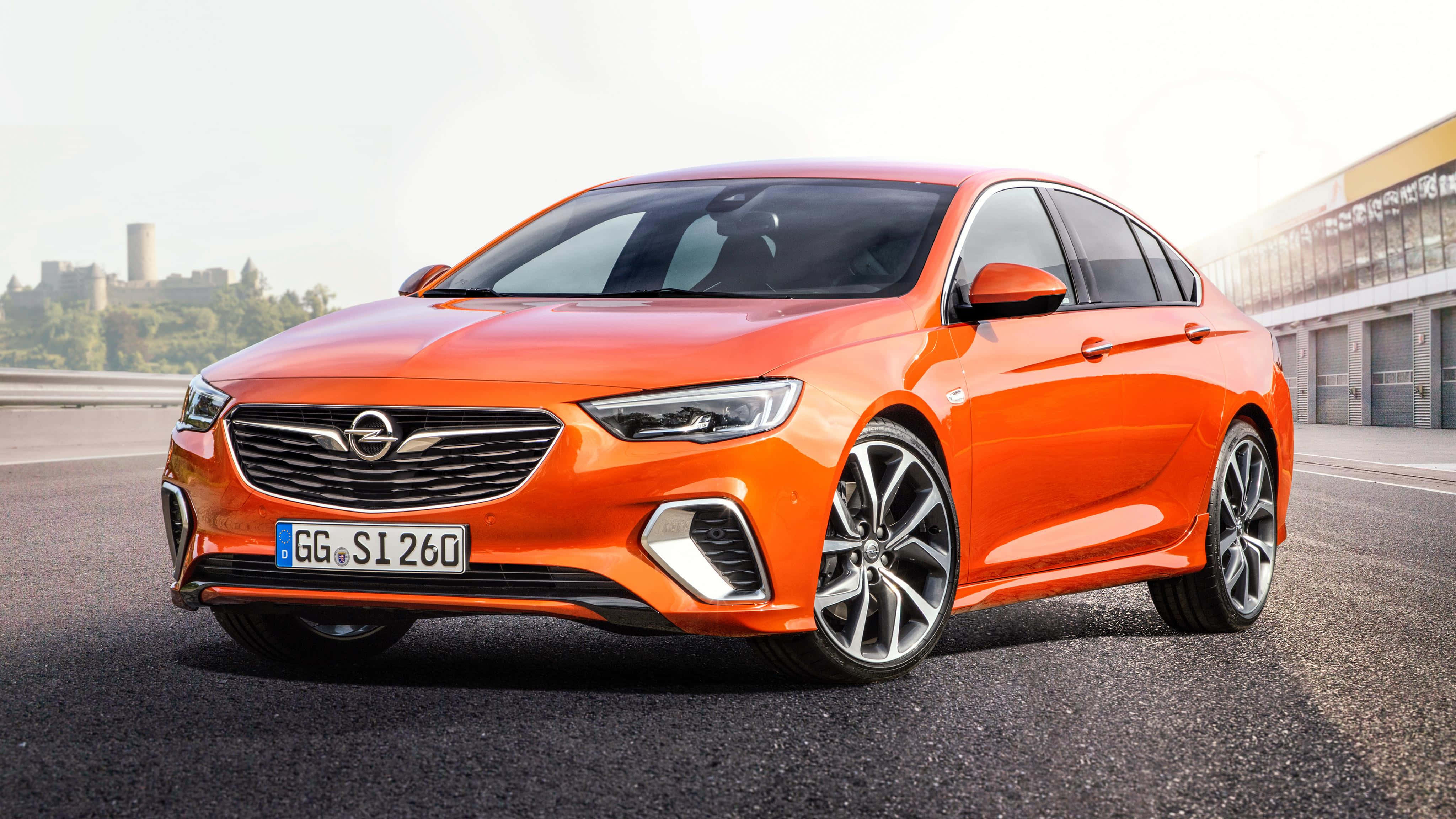 Opel Insignia, vibrant orange, asphalt road, 4K Desktop Wallpaper