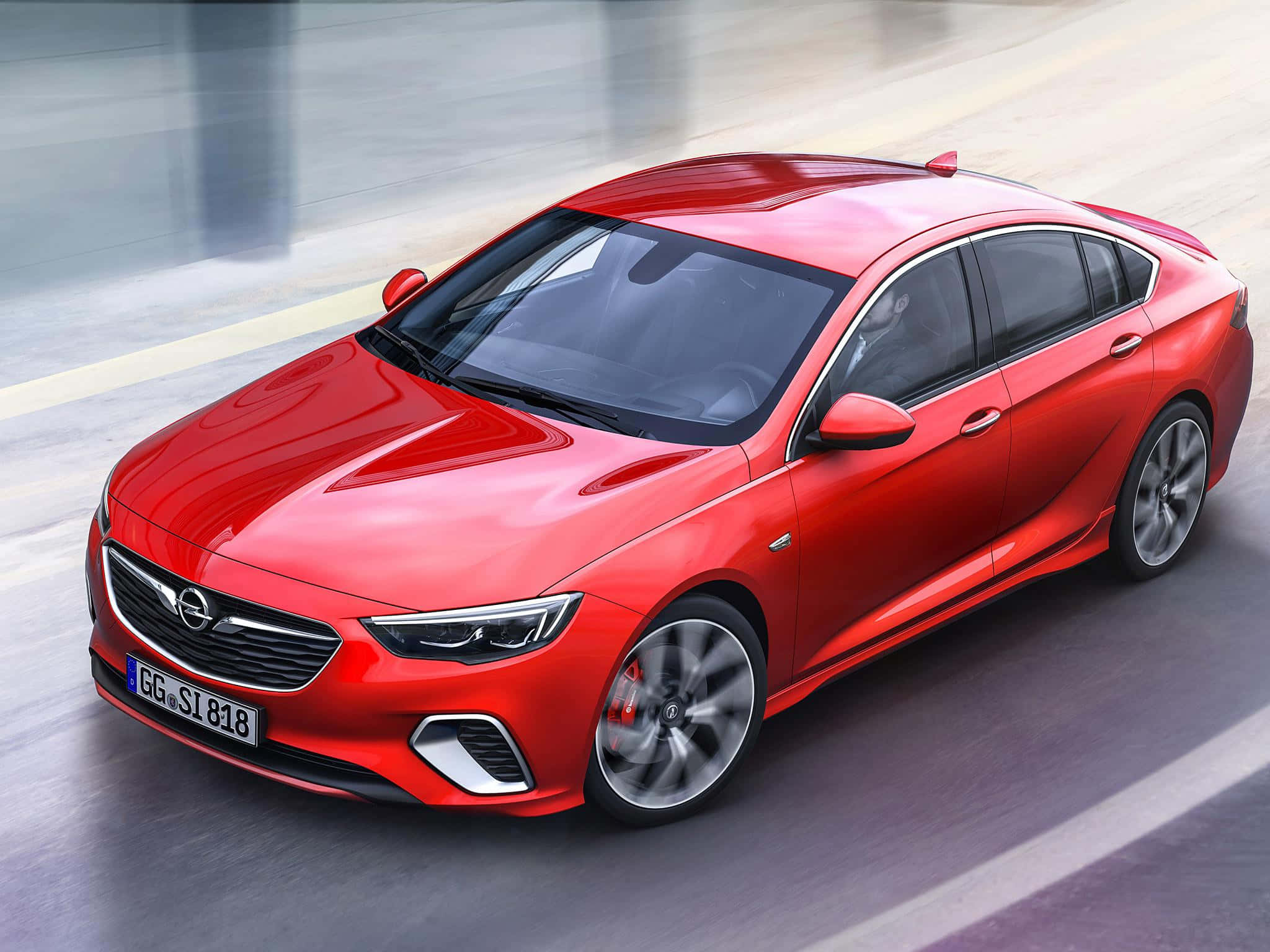 Opel Insignia, vibrant red, blurred urban road, Full HD Desktop Wallpaper
