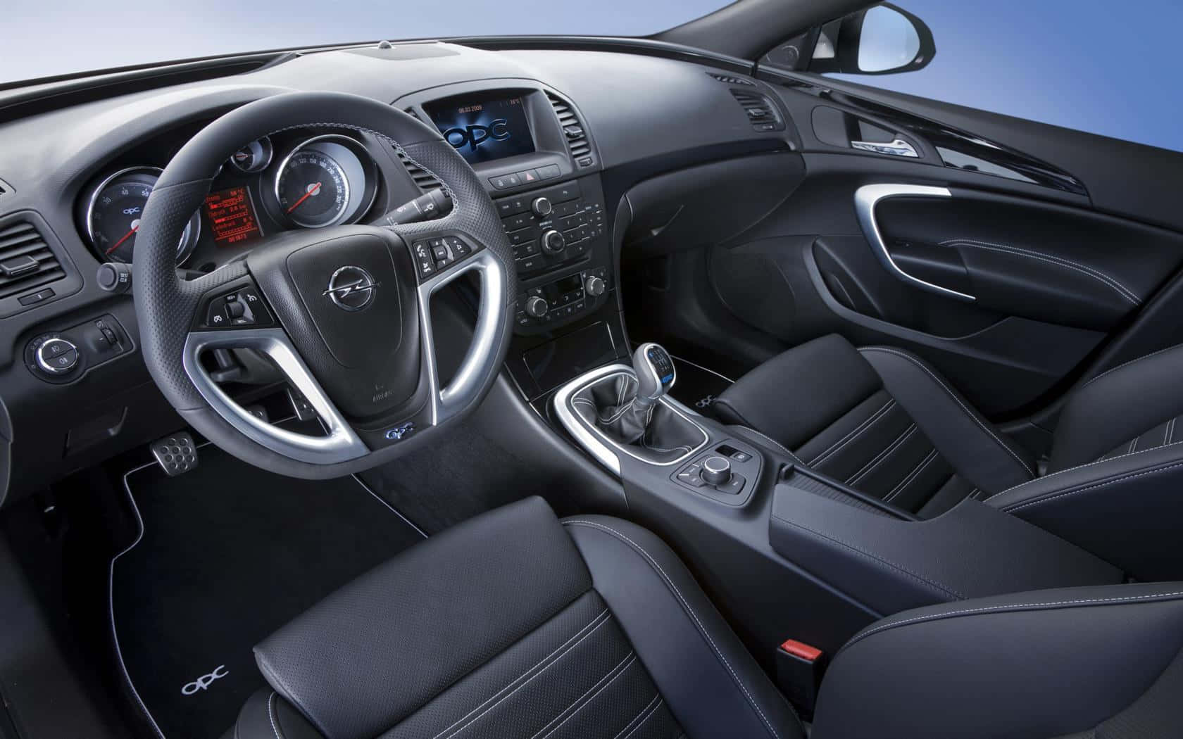 Opel Insignia, black leather interior, carbon fiber accents, HD Desktop Wallpaper