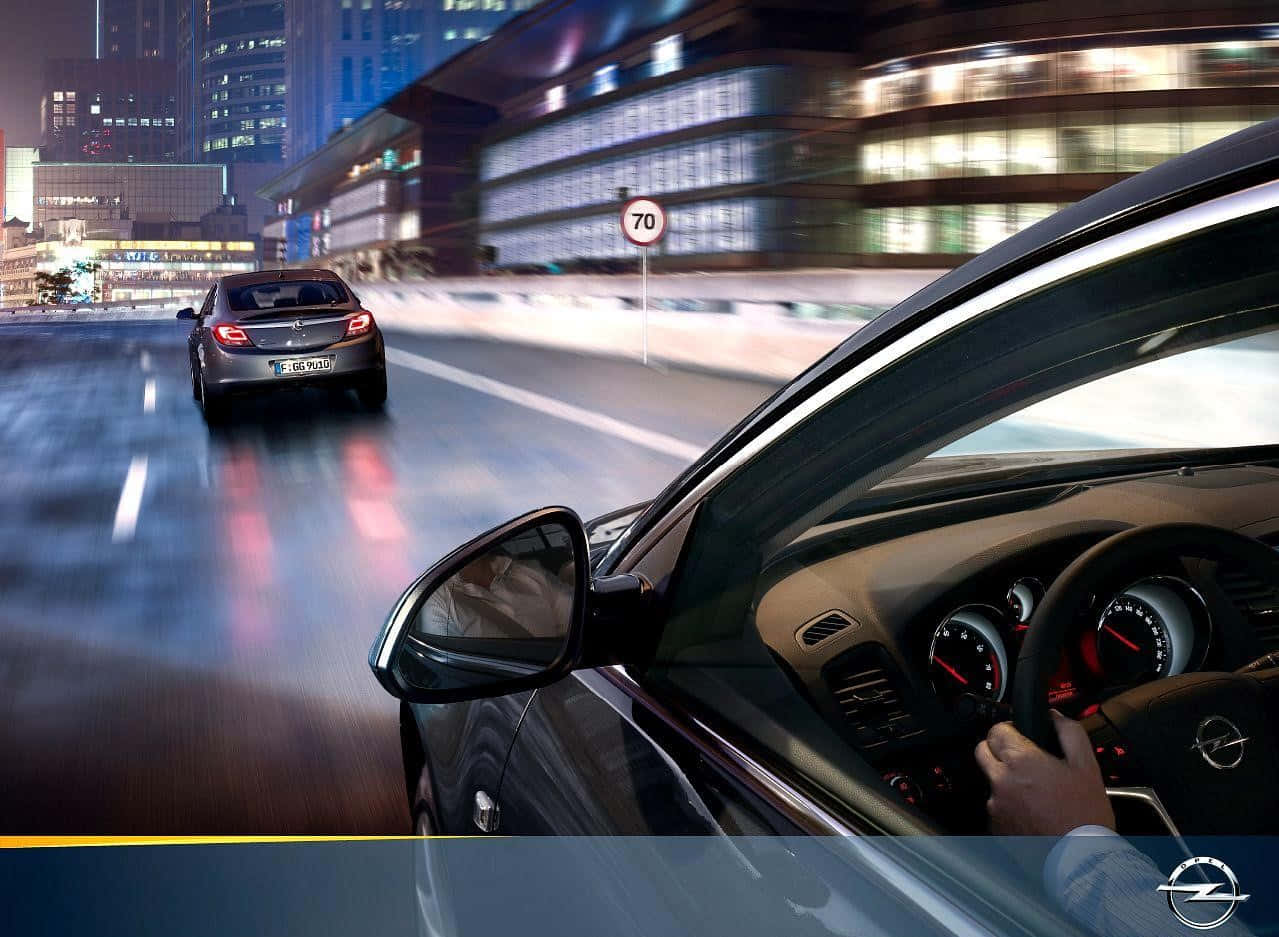Opel Insignia, sleek black car, neon-lit city, SD Desktop Wallpaper