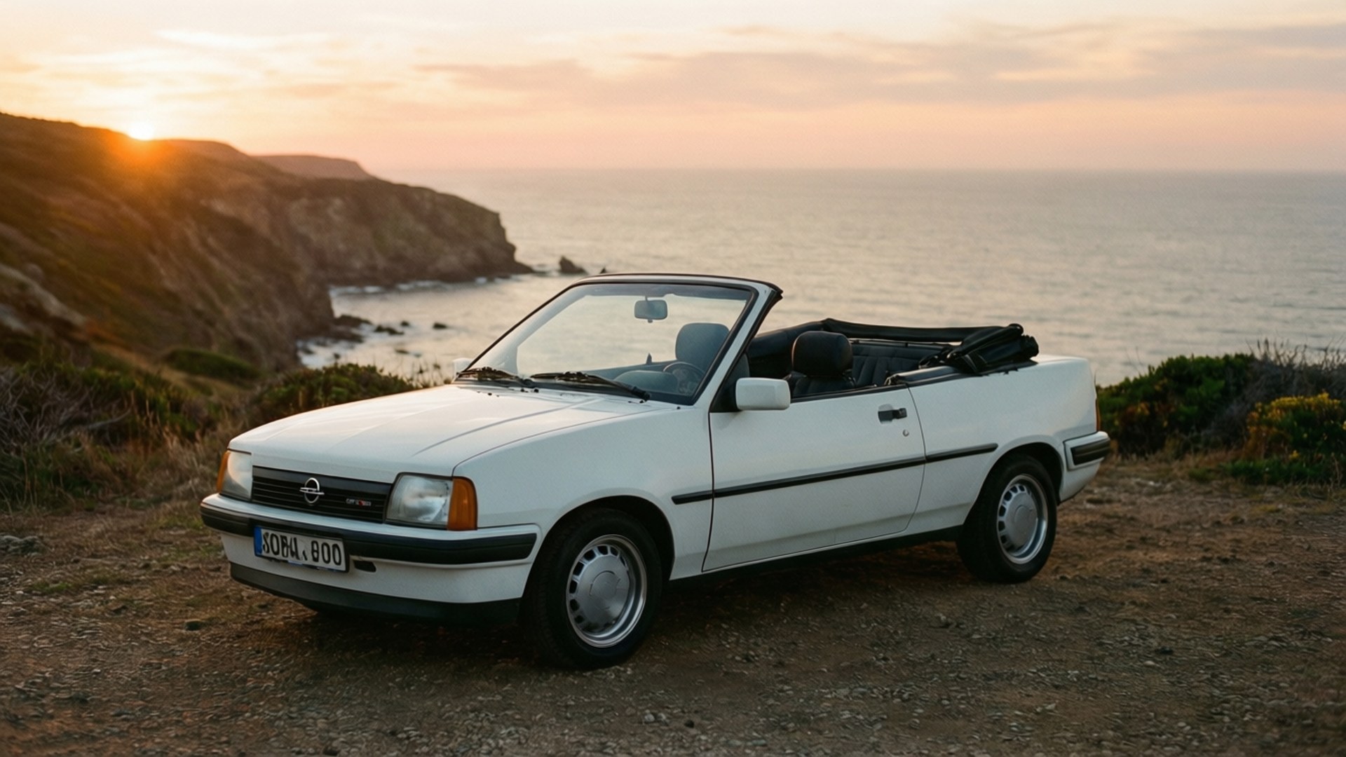 Opel Kadett C, convertible, cliff, Full HD Desktop Wallpaper