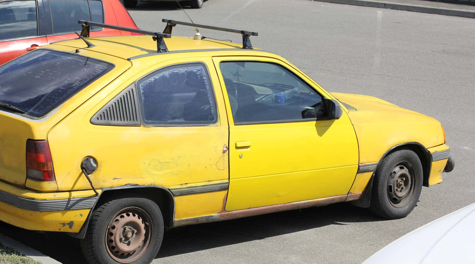 Opel Kadett, vintage hatchback, bright yellow, Full HD Desktop Wallpaper