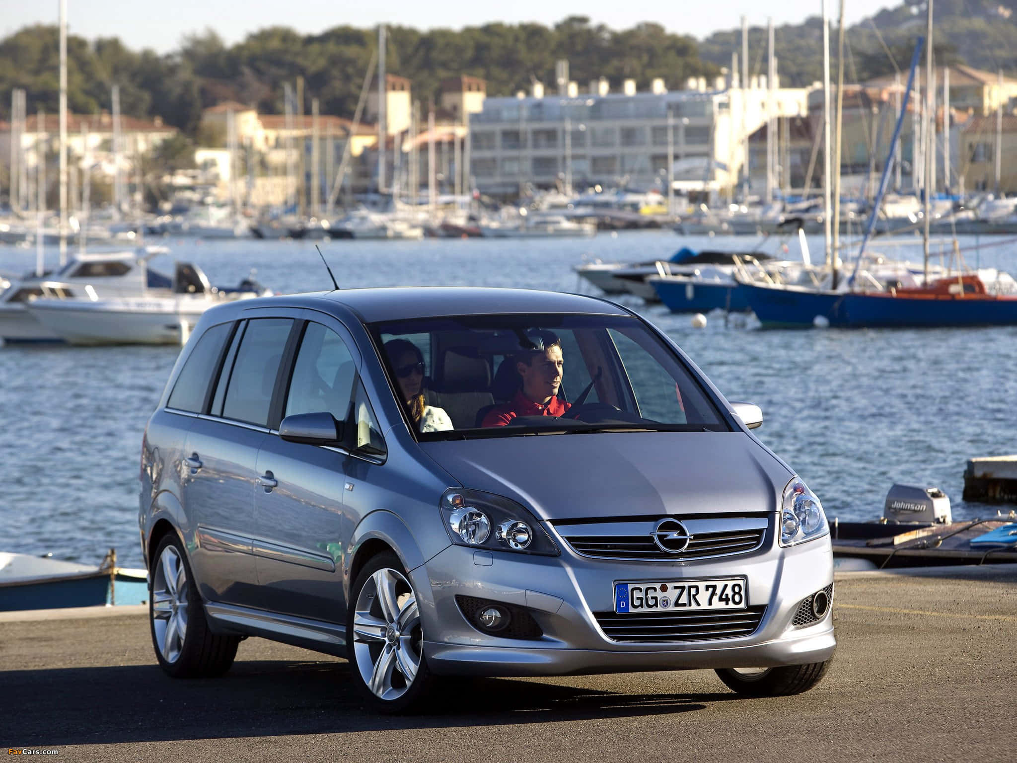 Opel Zafira, silver, waterfront road, Full HD Desktop Wallpaper