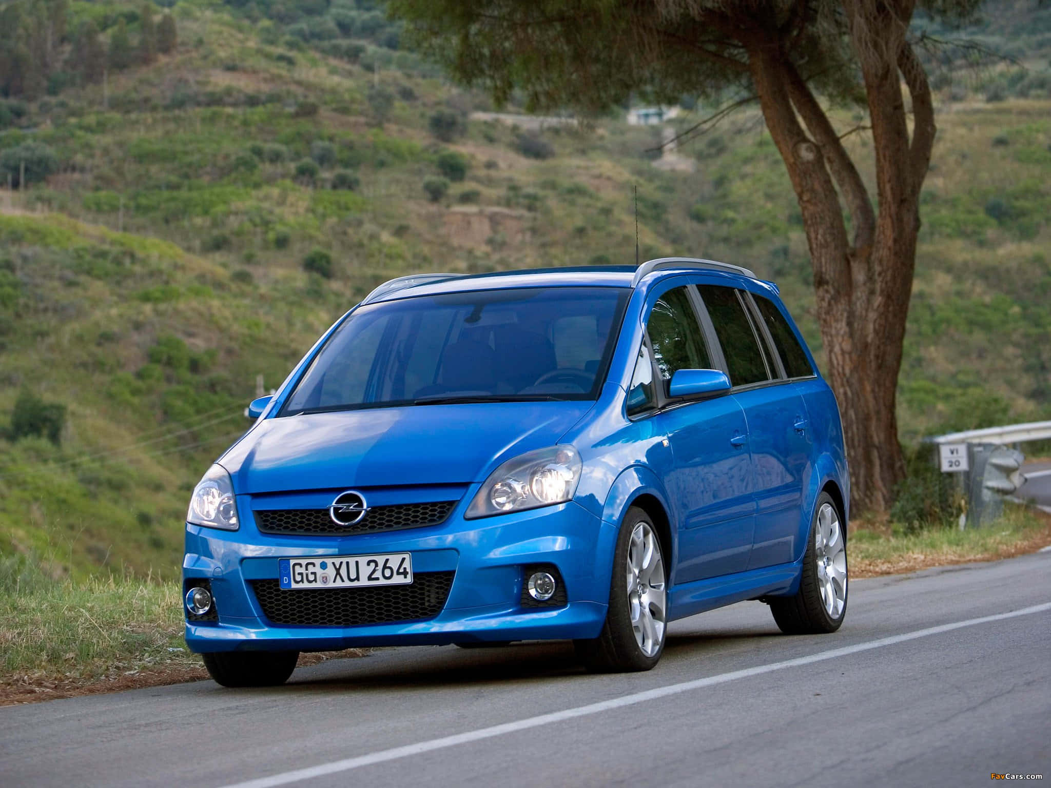 Opel Zafira, vibrant blue, winding rural road, Full HD Desktop Wallpaper