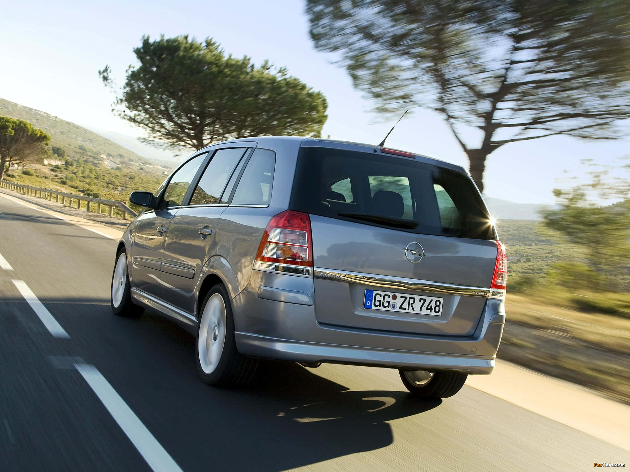Opel Zafira, silver, sunlit mountain road, Full HD Desktop Wallpaper