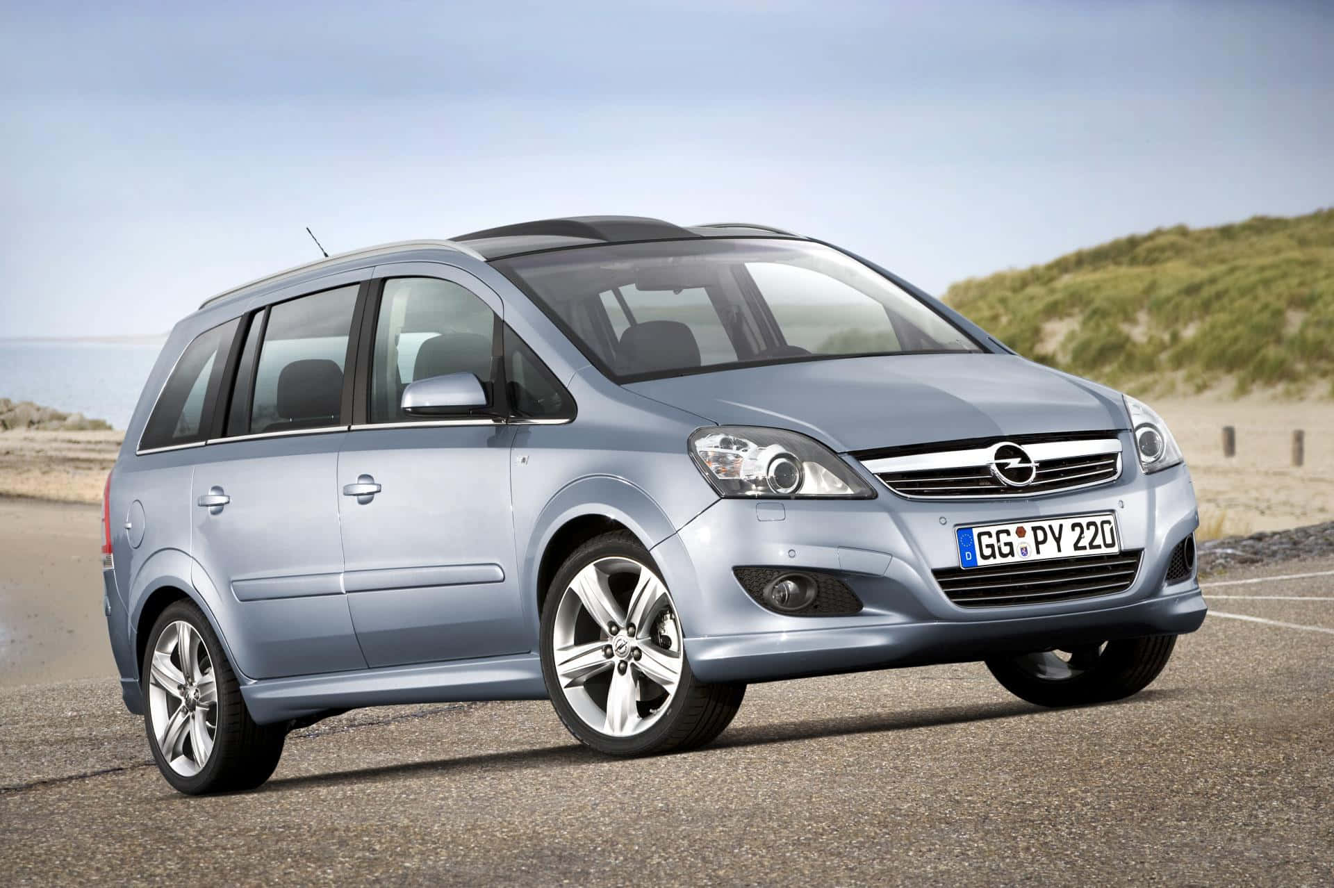 Opel Zafira, silver, coastal road, Full HD Desktop Wallpaper