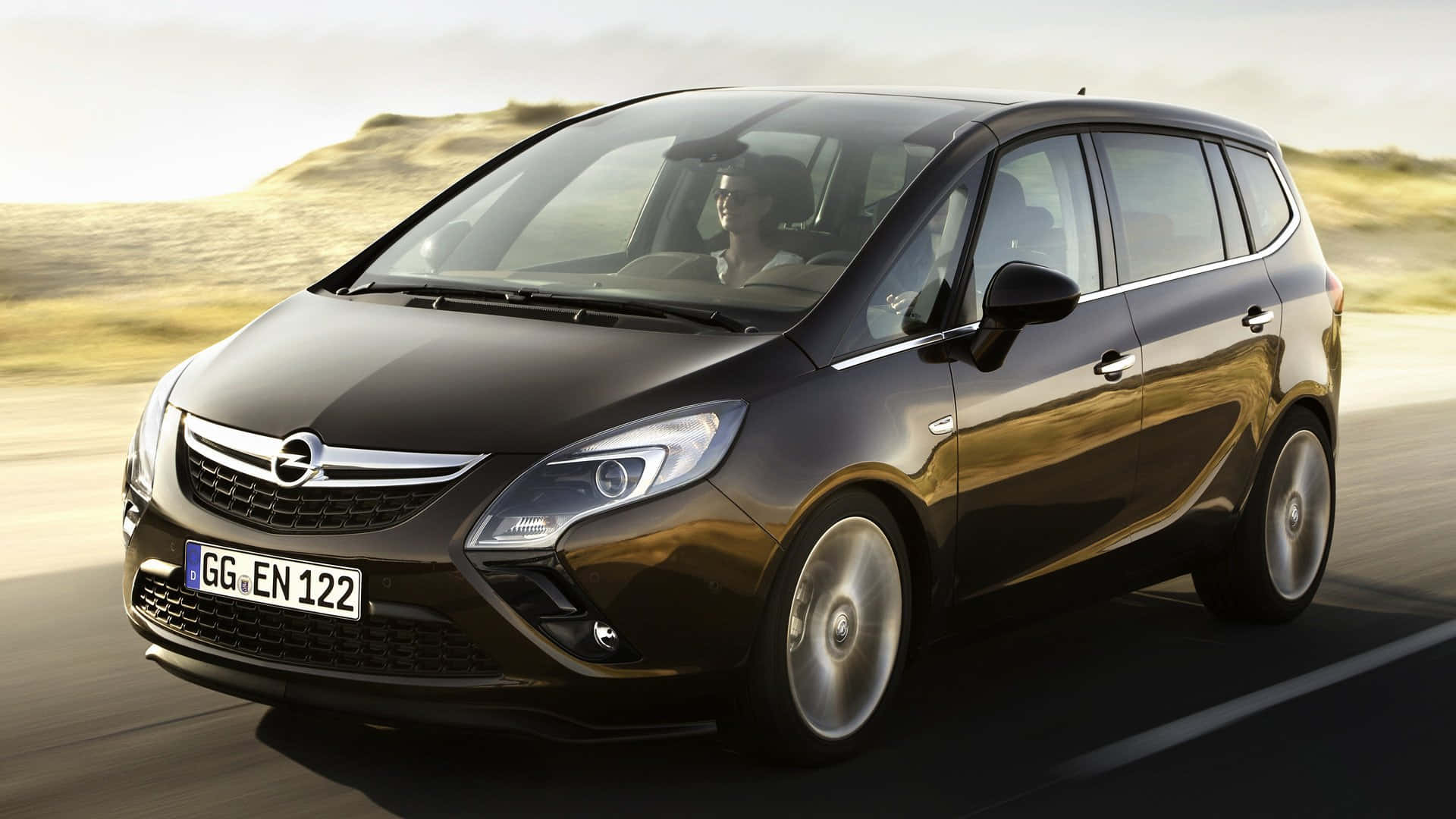 Opel Zafira, black, sunlit road, Full HD Desktop Wallpaper