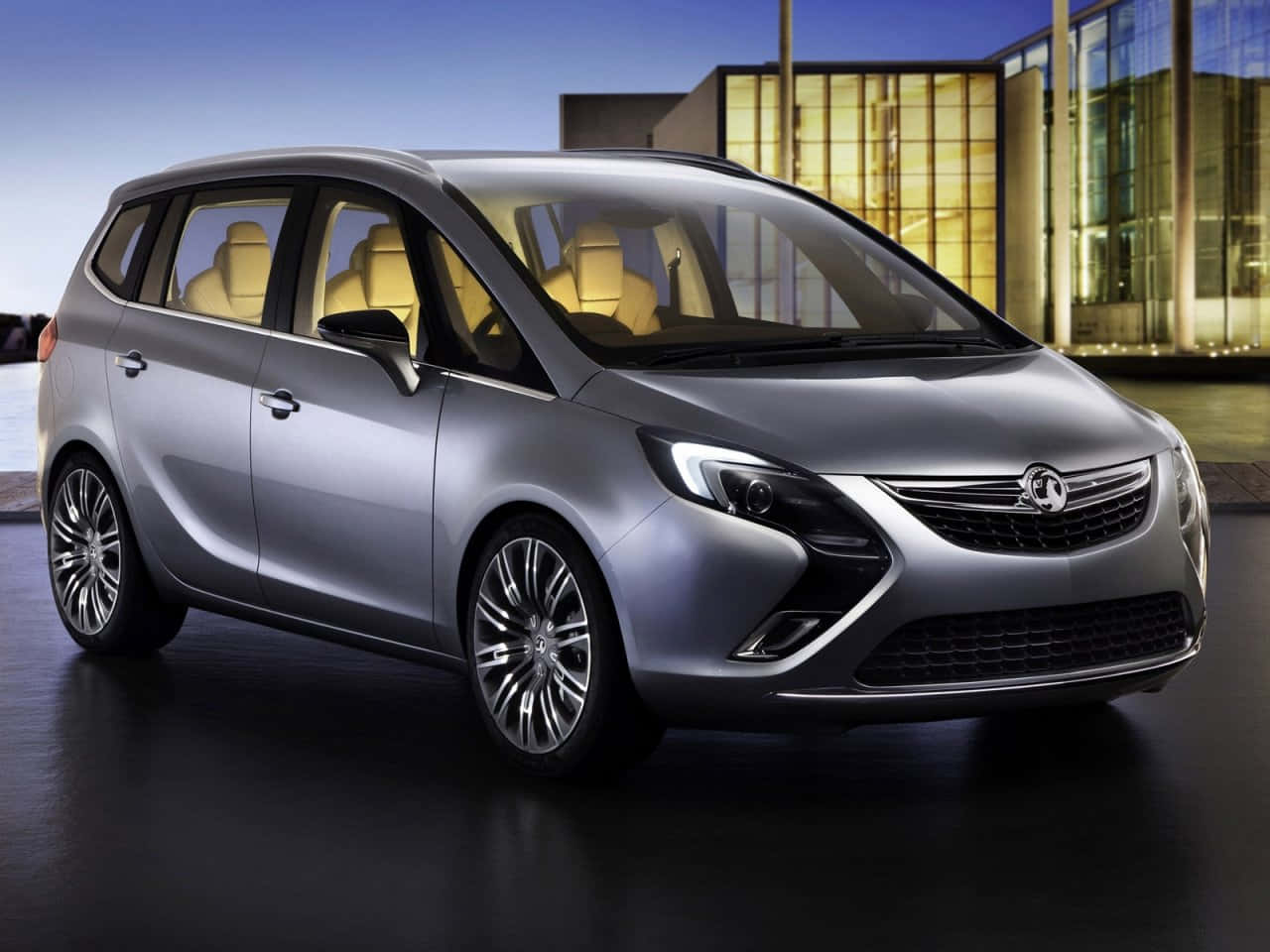 Opel Zafira, sleek silver minivan, beige interior, HD Desktop Wallpaper