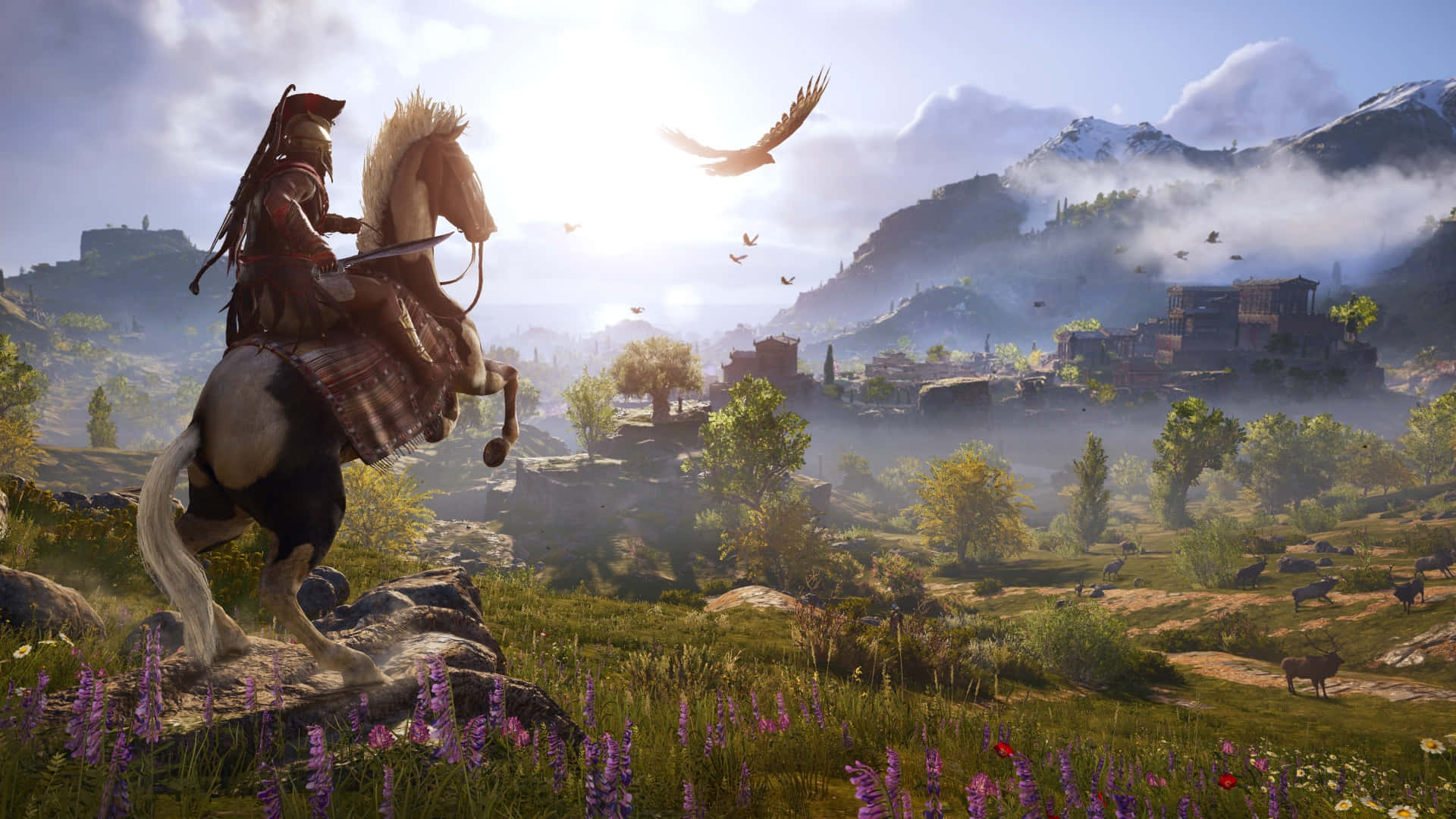Open-world Game, warrior, horseback, Full HD Desktop Wallpaper