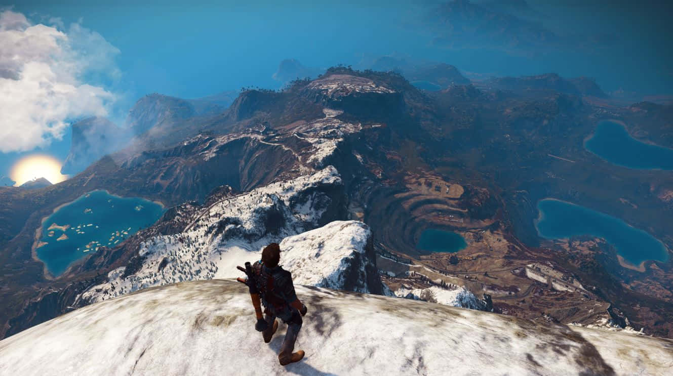 open-world game, snowy mountain ridge, vast valley, HD Desktop Wallpaper