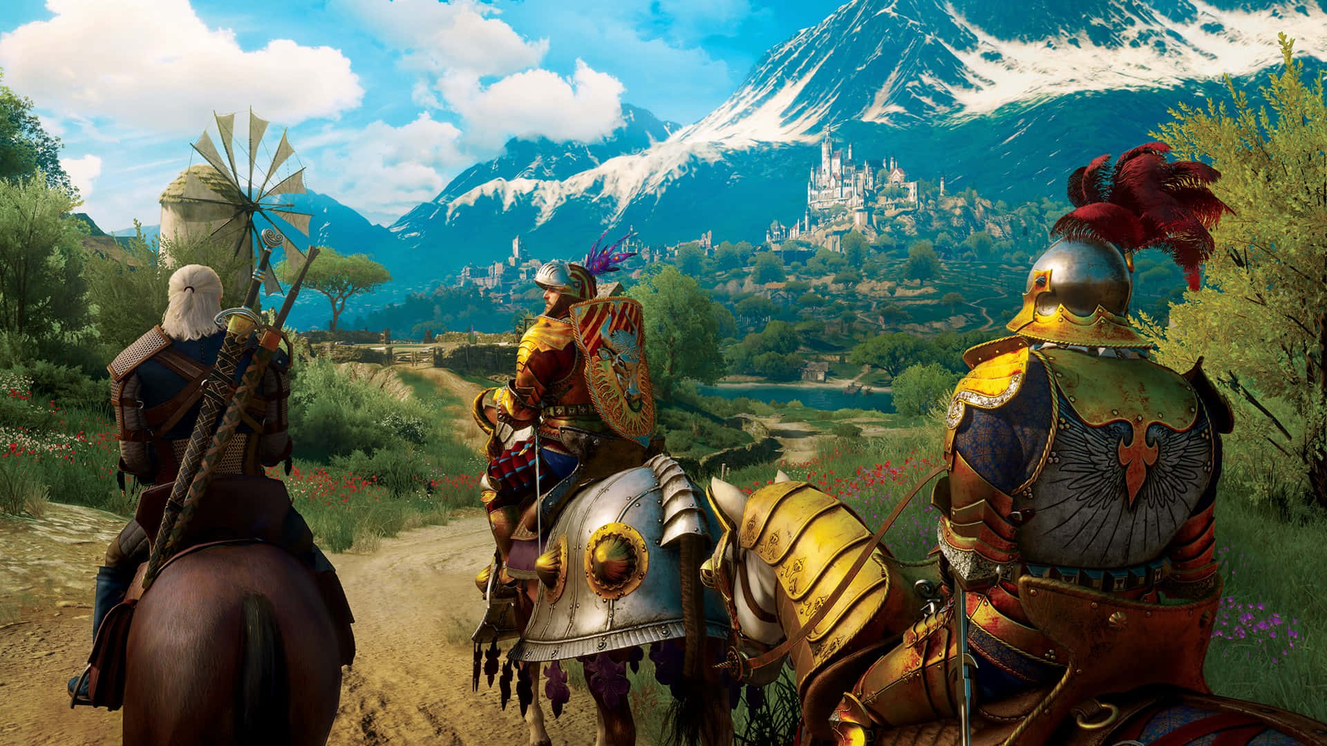 open-world games, armored knights, sunlit path, Full HD Desktop Wallpaper