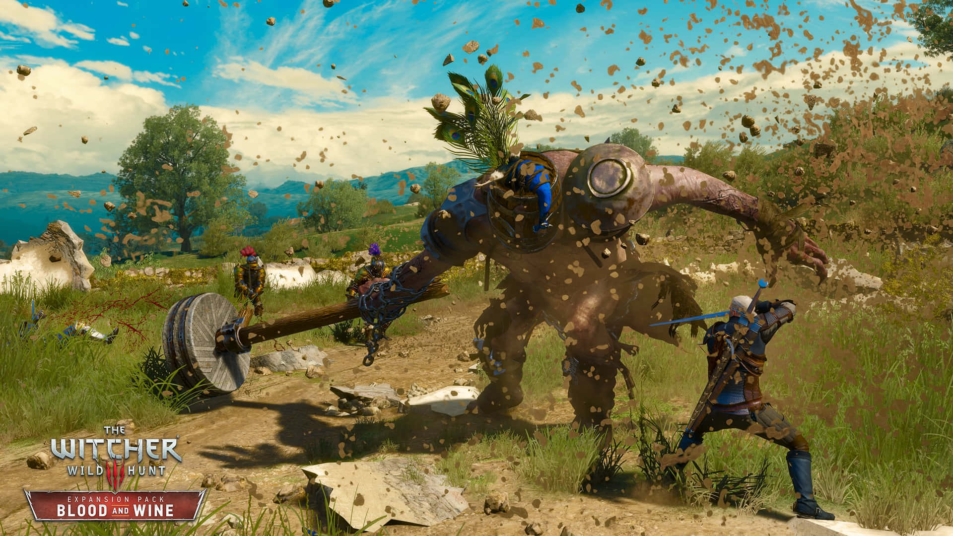 open-world game, warrior, giant mechanical monster, Full HD Desktop Wallpaper