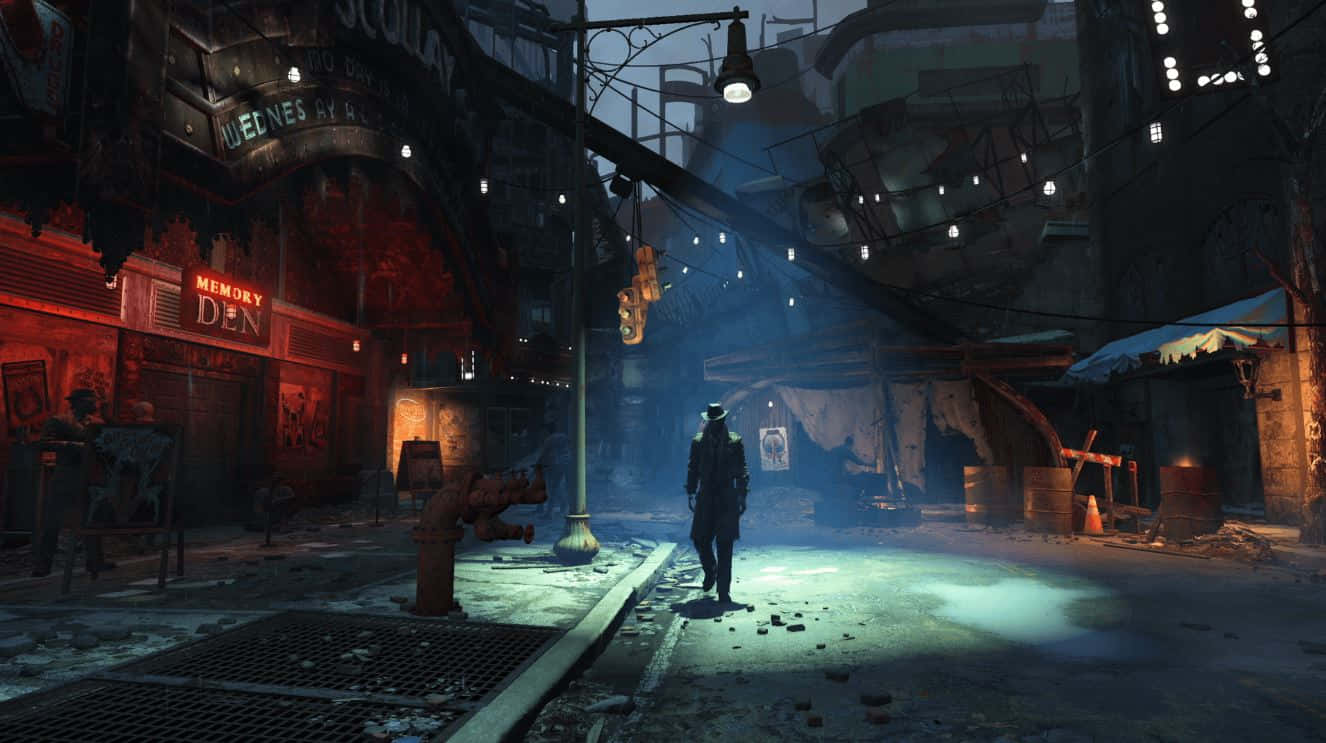 neon-lit, rain-slicked alleyway, night, HD Desktop Wallpaper