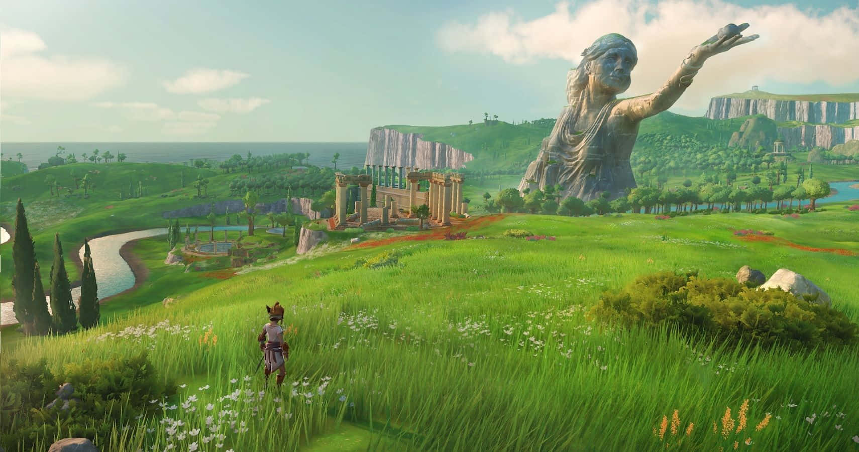 open-world games, vibrant green valley, ancient ruins, HD Desktop Wallpaper