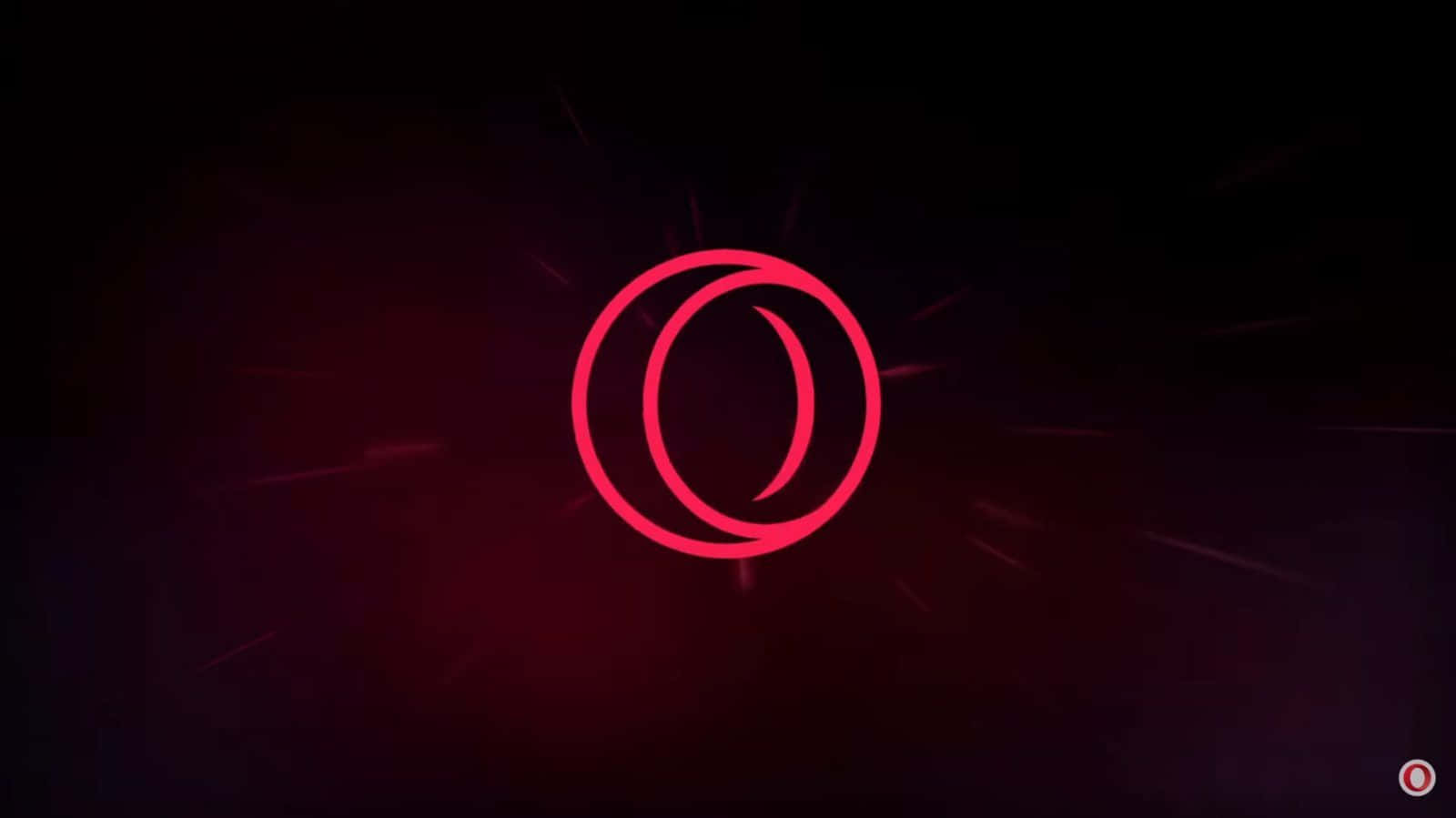 Opera Gx, glowing red stylized O logo, dark gradient background, HD Desktop Wallpaper