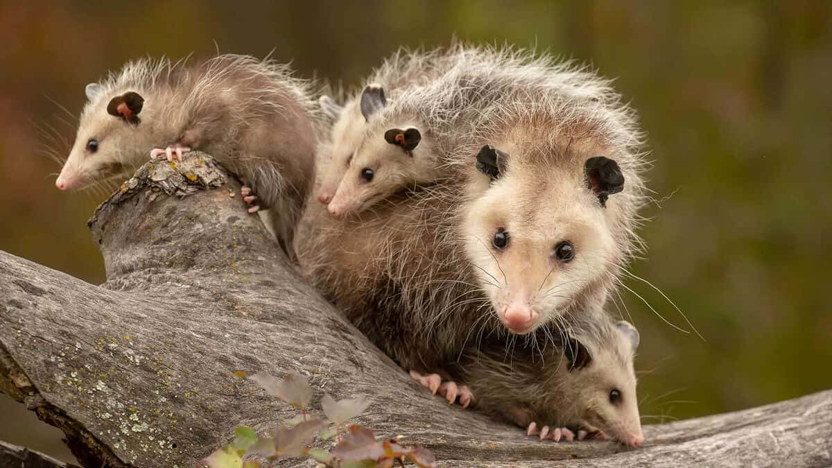 opossum, dusk, mossy tree branch, SD Desktop Wallpaper