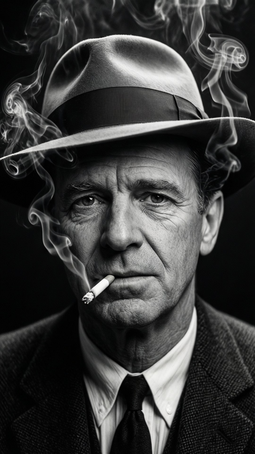Oppenheimer, black and white portrait, signature hat, Full HD Phone Wallpaper