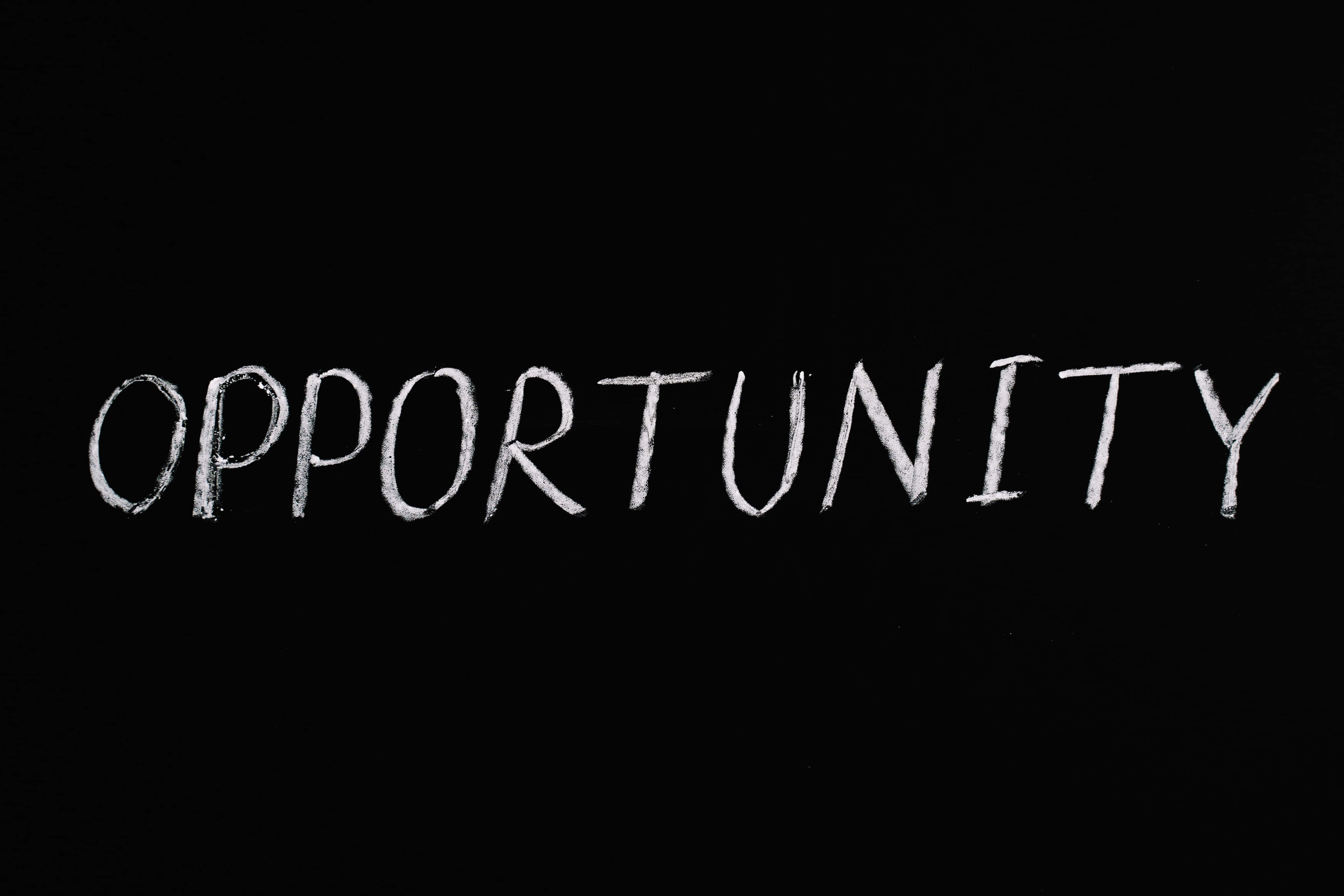 Opportunity, white chalk, stark blackboard, 2K Desktop Wallpaper