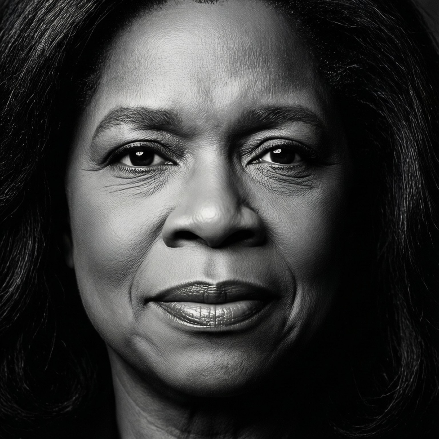 Oprah Winfrey, black and white, close-up portrait, HD Desktop Wallpaper