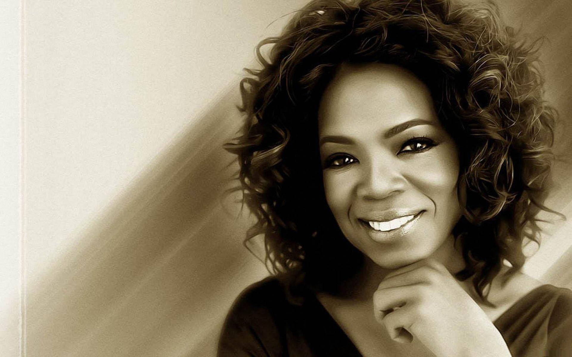 Oprah Winfrey, sepia-toned, curly hair, Full HD Desktop Wallpaper