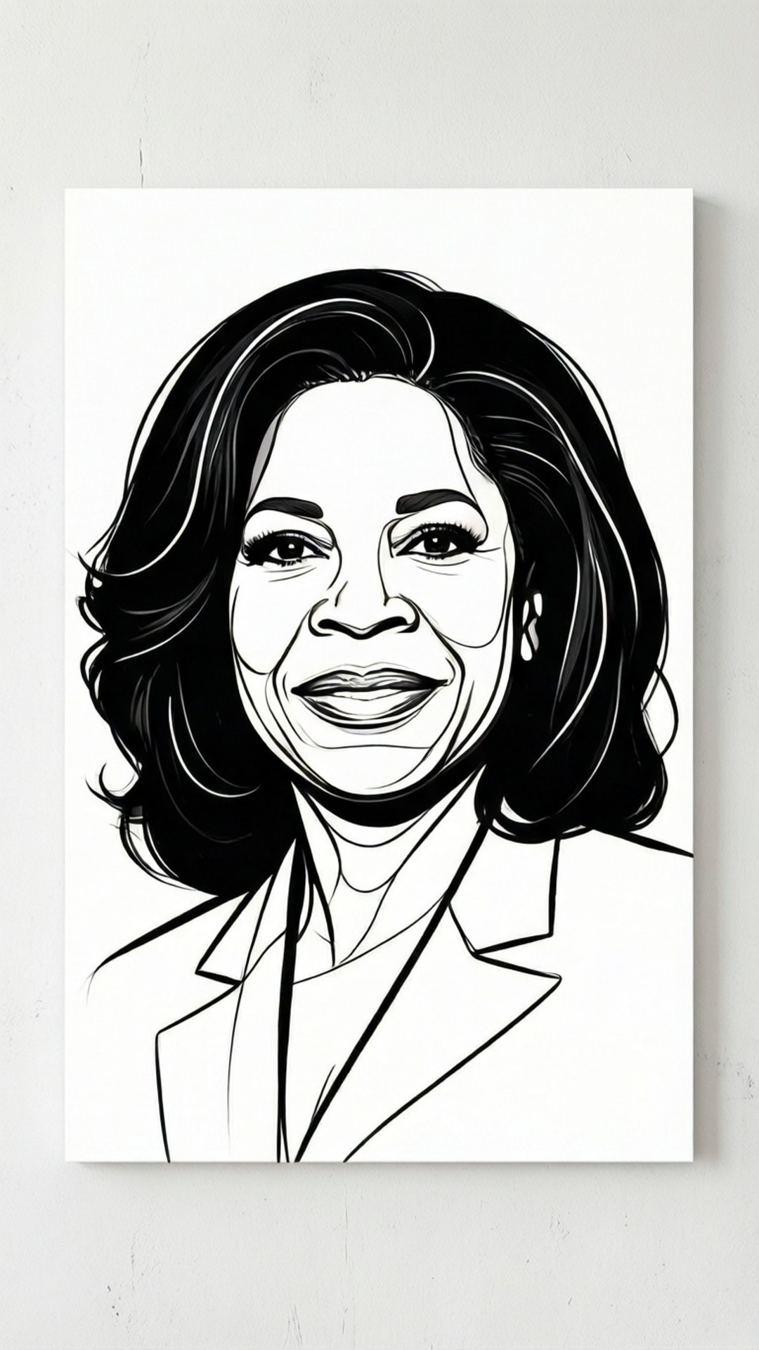 Oprah Winfrey, black and white line art, smiling, Full HD Phone Wallpaper
