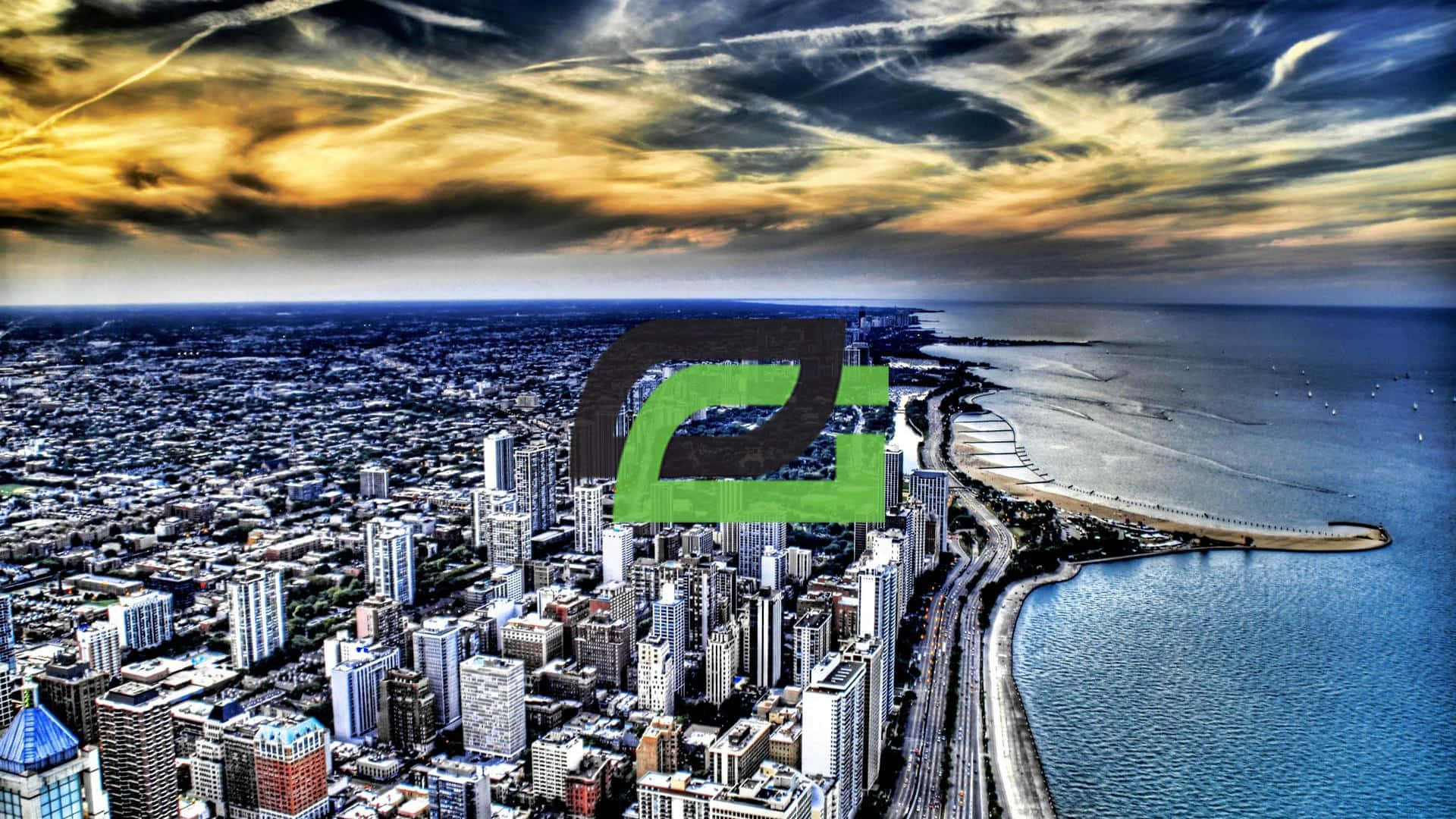 Optic Gaming, cityscape, sunset, Full HD Desktop Wallpaper