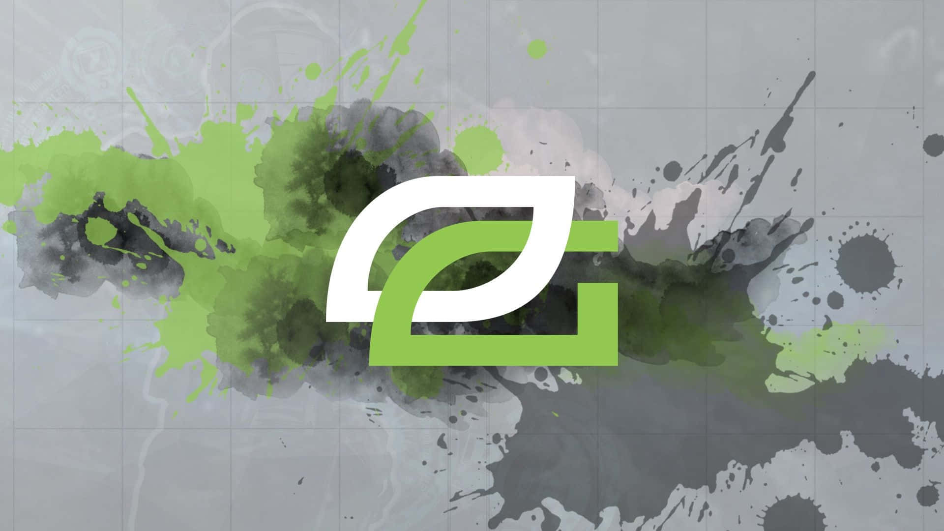 Optic Gaming, green and white 'G', dynamic green and gray paint splatters, Full HD Desktop Wallpaper