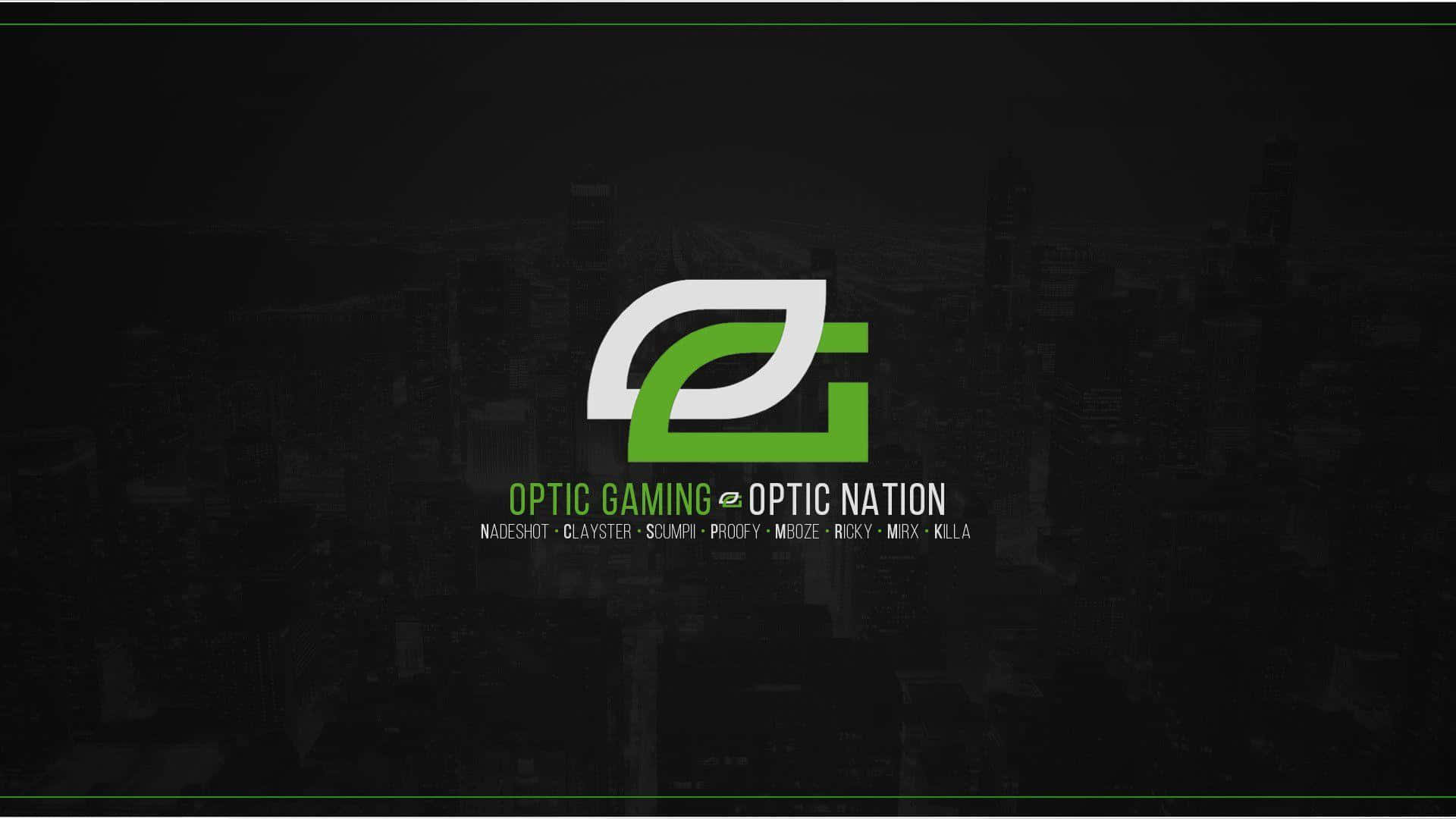 Optic Gaming, green and white Optic Gaming logo, dark cityscape backdrop, Full HD Desktop Wallpaper