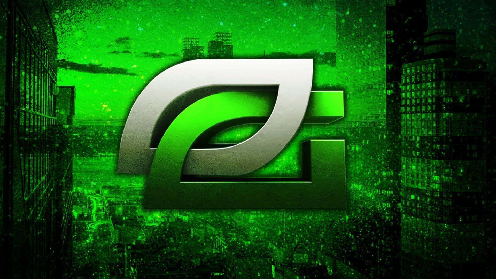 Optic Gaming, green background, glowing silver stylized logo, Full HD Desktop Wallpaper