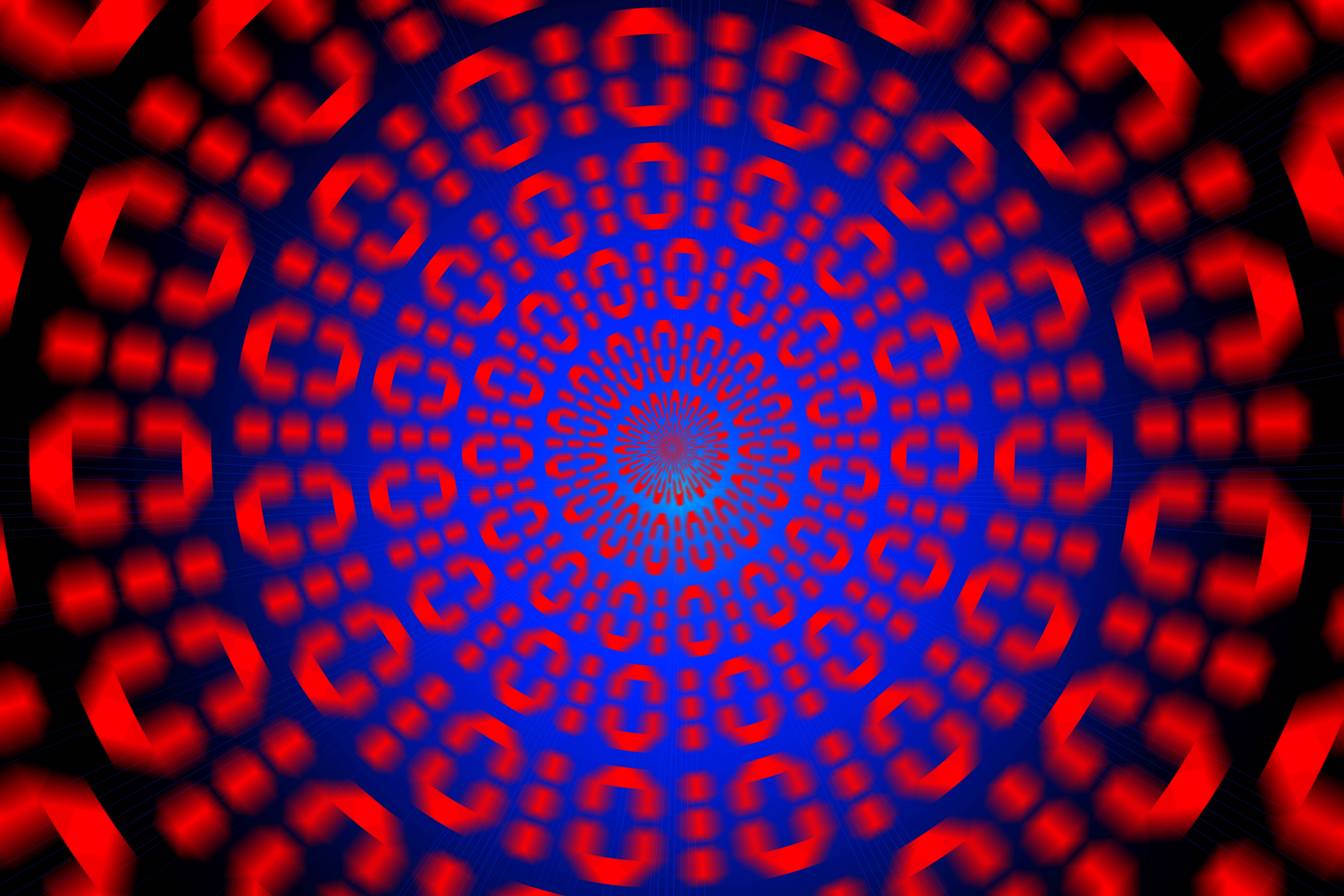 glowing red question marks, deep blue background, digital spiral, 5K Desktop Wallpaper