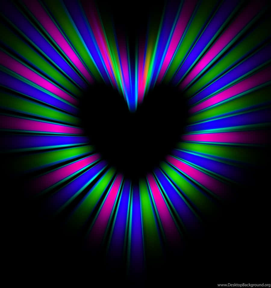 rainbow heart, neon rays, heart silhouette, SD Phone Wallpaper