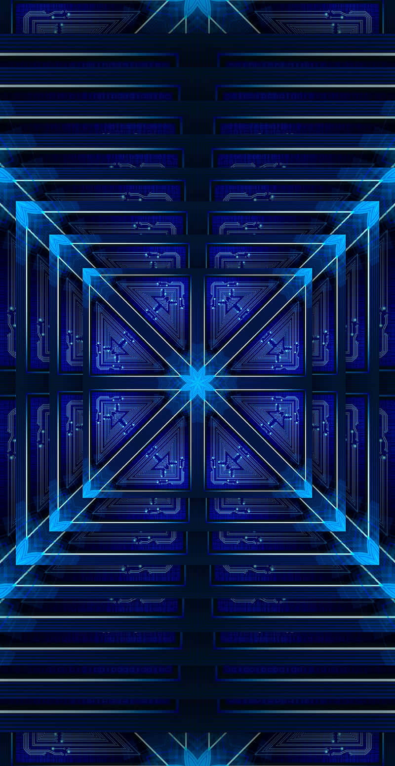 blue neon, geometric pattern, central starburst, HD Phone Wallpaper