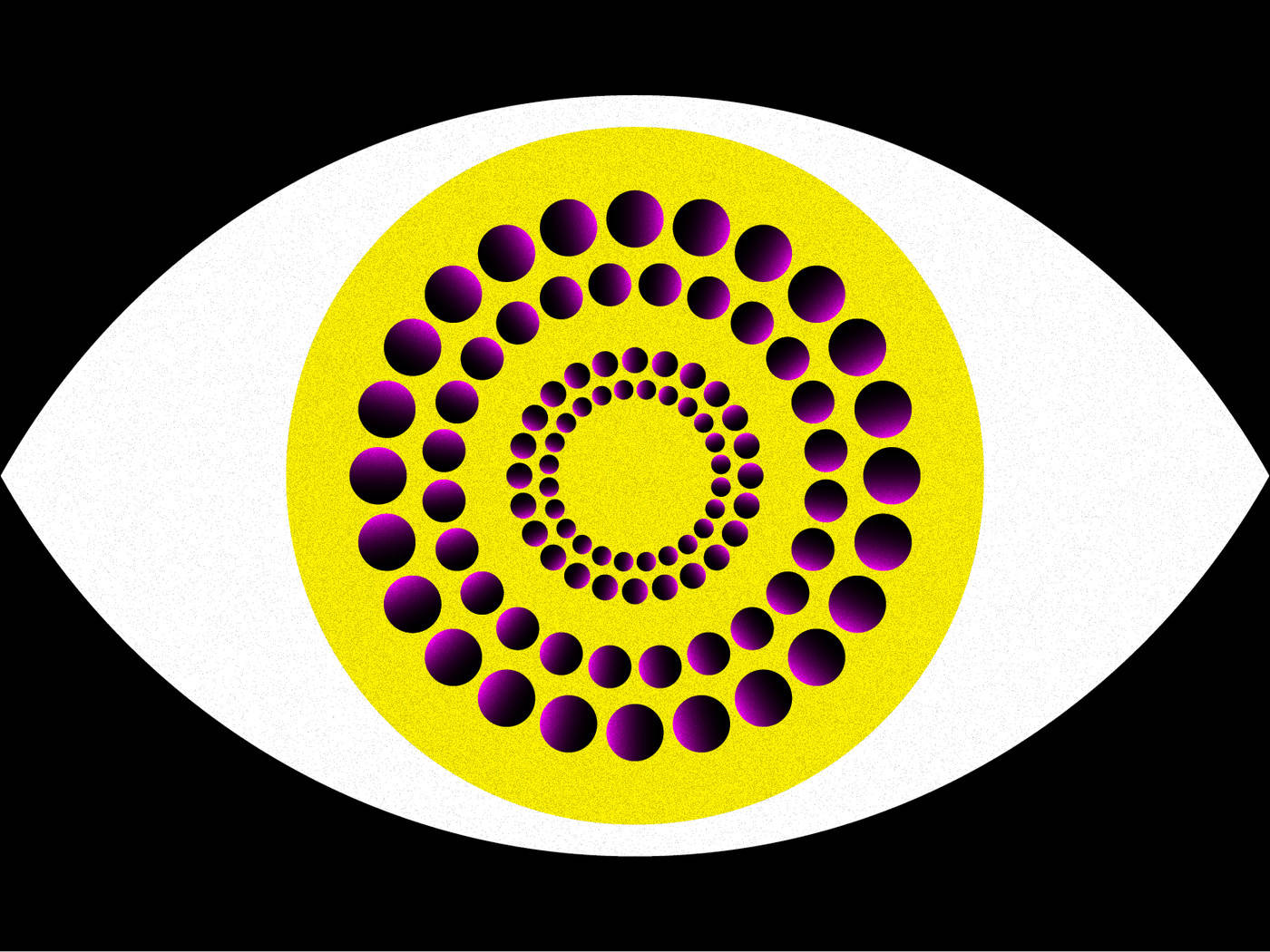 ambiguous eye, yellow pupil, purple spheres, HD Desktop Wallpaper