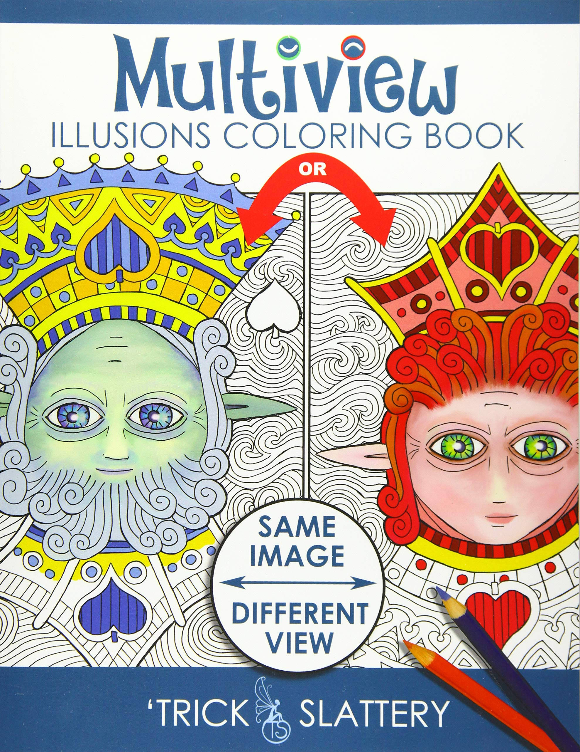 Ambiguous Illusions Coloring Book, faces in crowns, coloring book page, 2K Phone Wallpaper