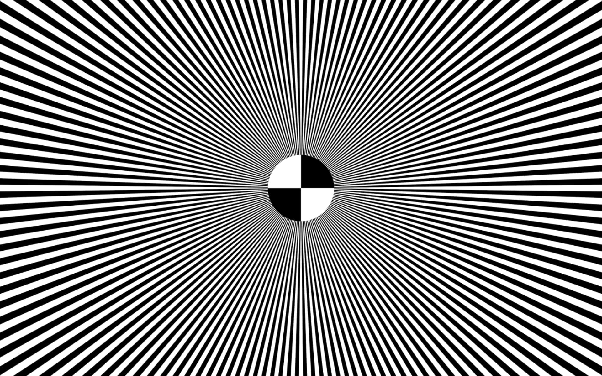 black and white radial pattern, central checkerboard circle, optical illusion depth, Full HD Desktop Wallpaper