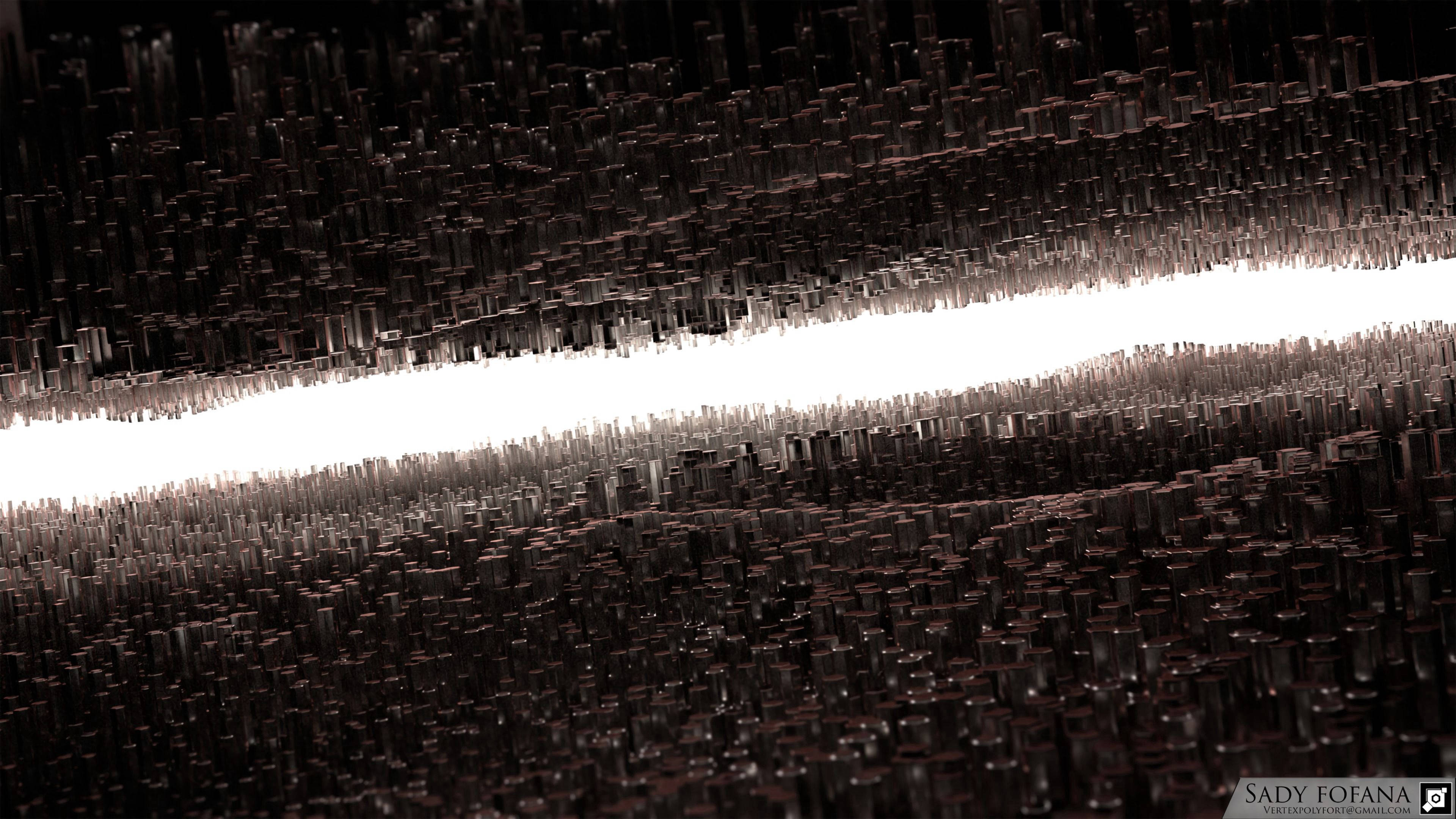 3D Reflection Illusion, futuristic cityscape, glowing skyscrapers, 4K Desktop Wallpaper