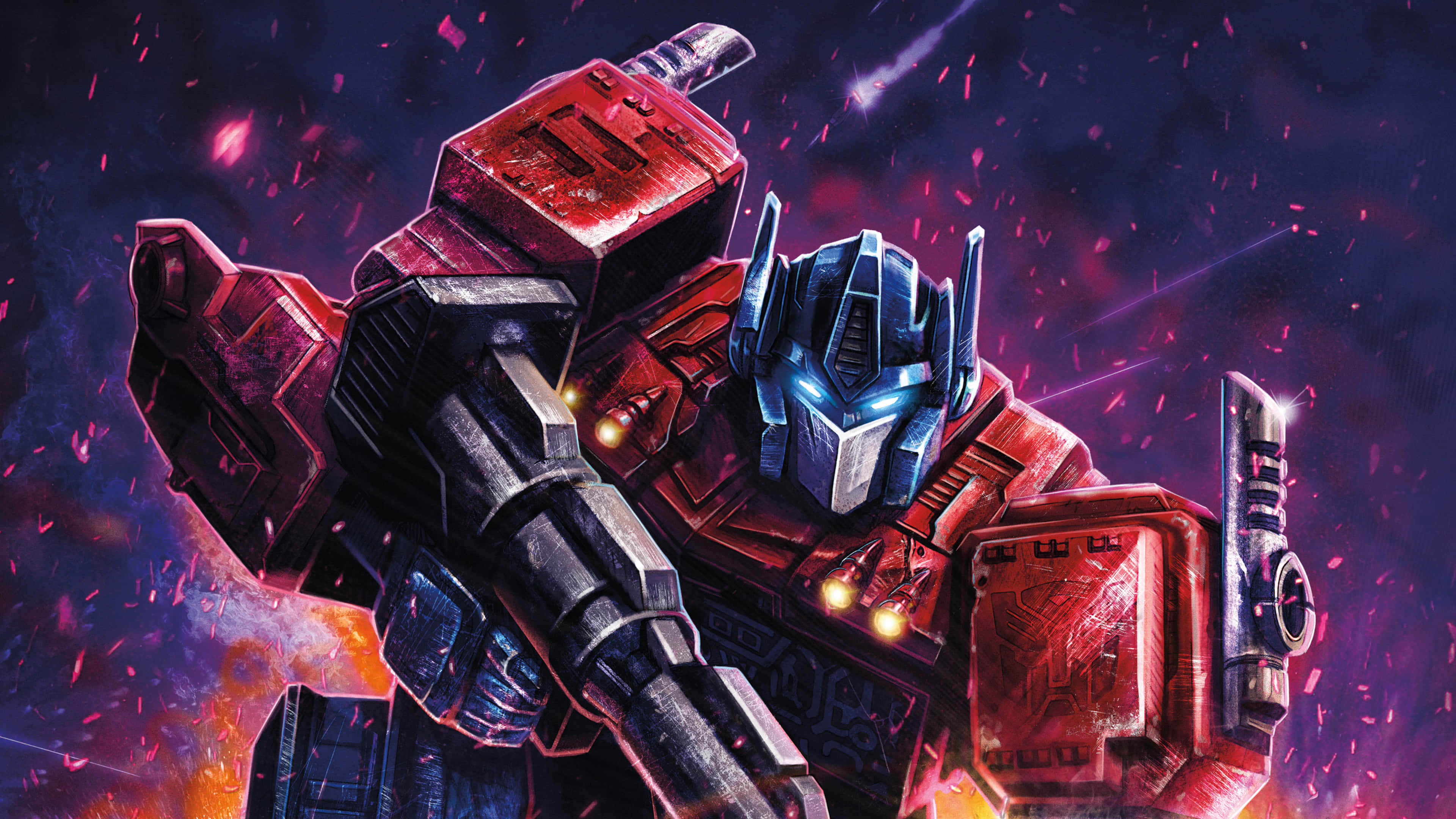 Optimus Prime, 4K technology, cosmic battle scene, 4K Desktop Wallpaper