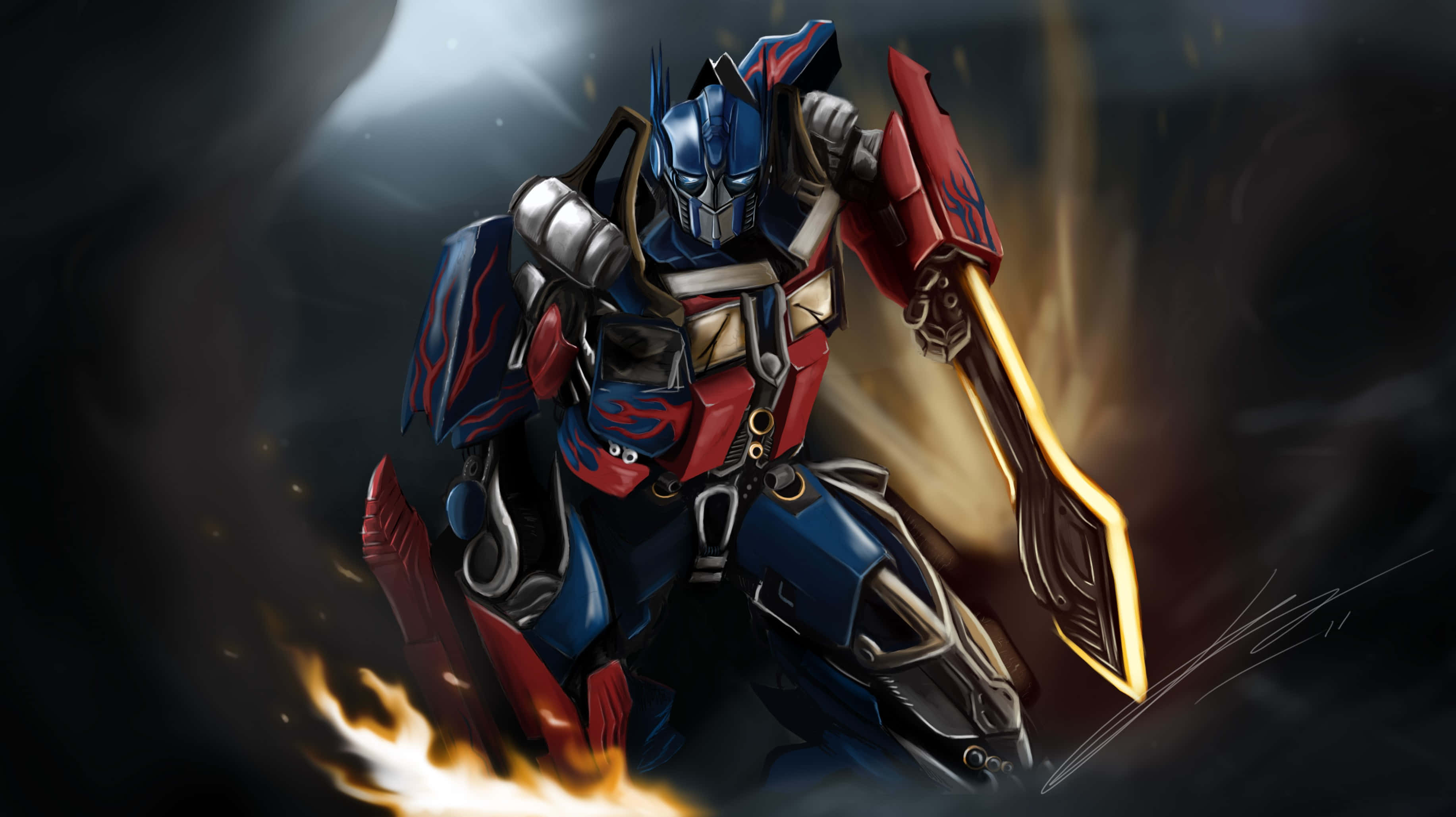 Optimus Prime, 4K, glowing sword, 2K Desktop Wallpaper