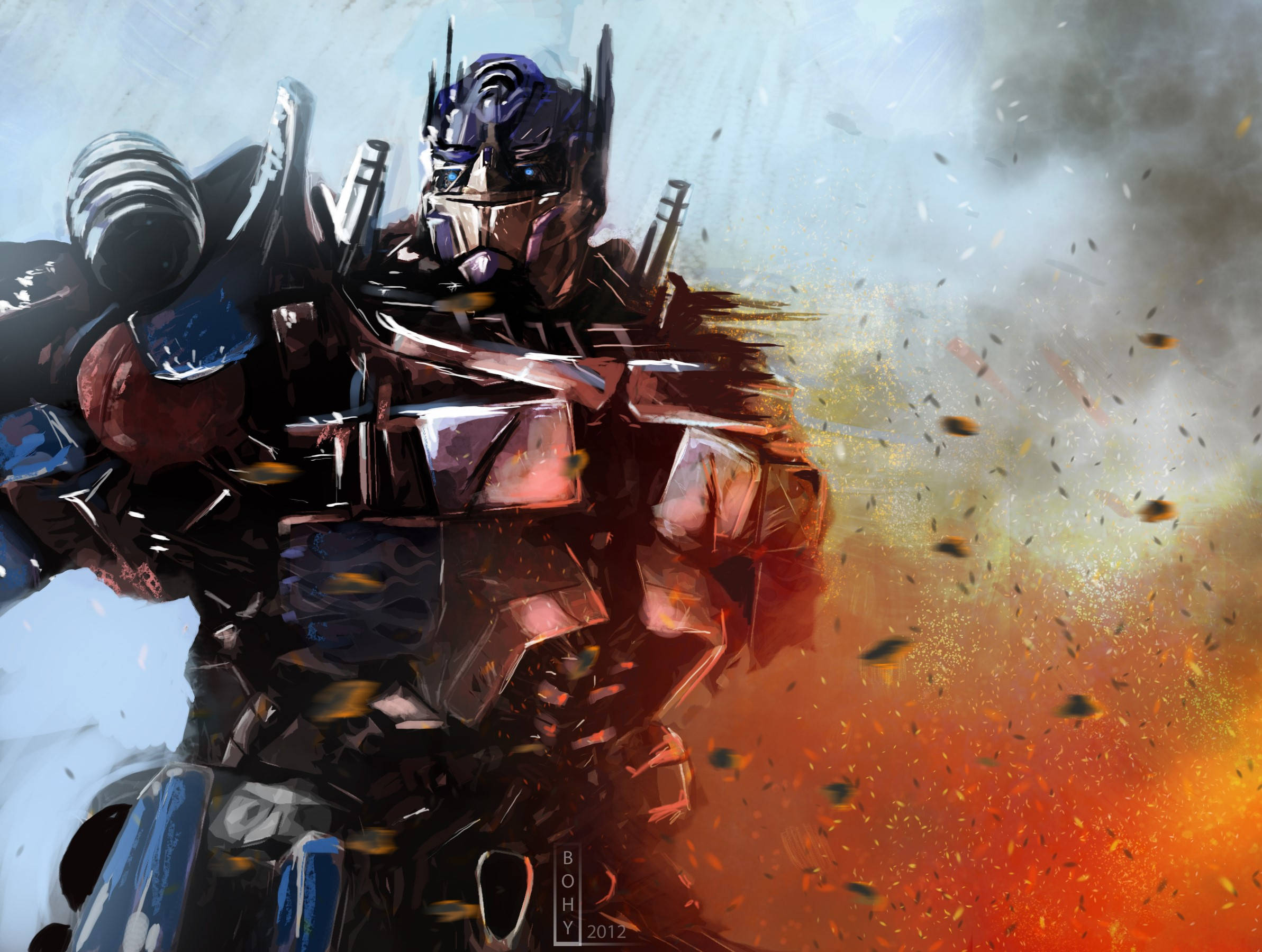 Optimus Prime, Earth, battle scene, Full HD Desktop Wallpaper