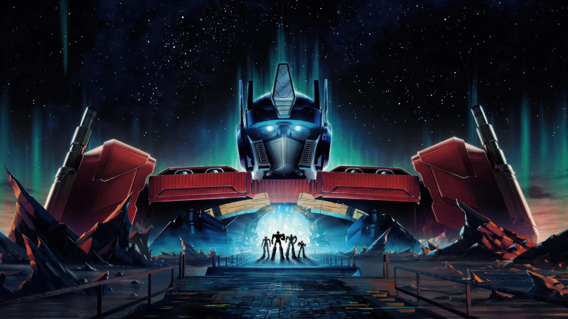 Optimus Prime, heroic stance, starry sky, Full HD Desktop Wallpaper