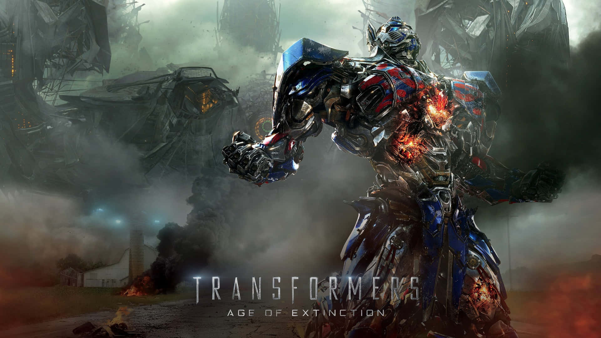 Optimus Prime, heroic stance, smoky battlefield, Full HD Desktop Wallpaper