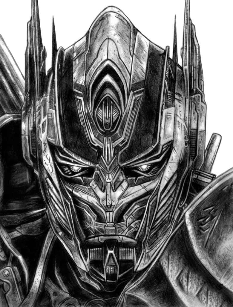 Optimus Prime, black and white pencil sketch, glowing eyes, SD Phone Wallpaper