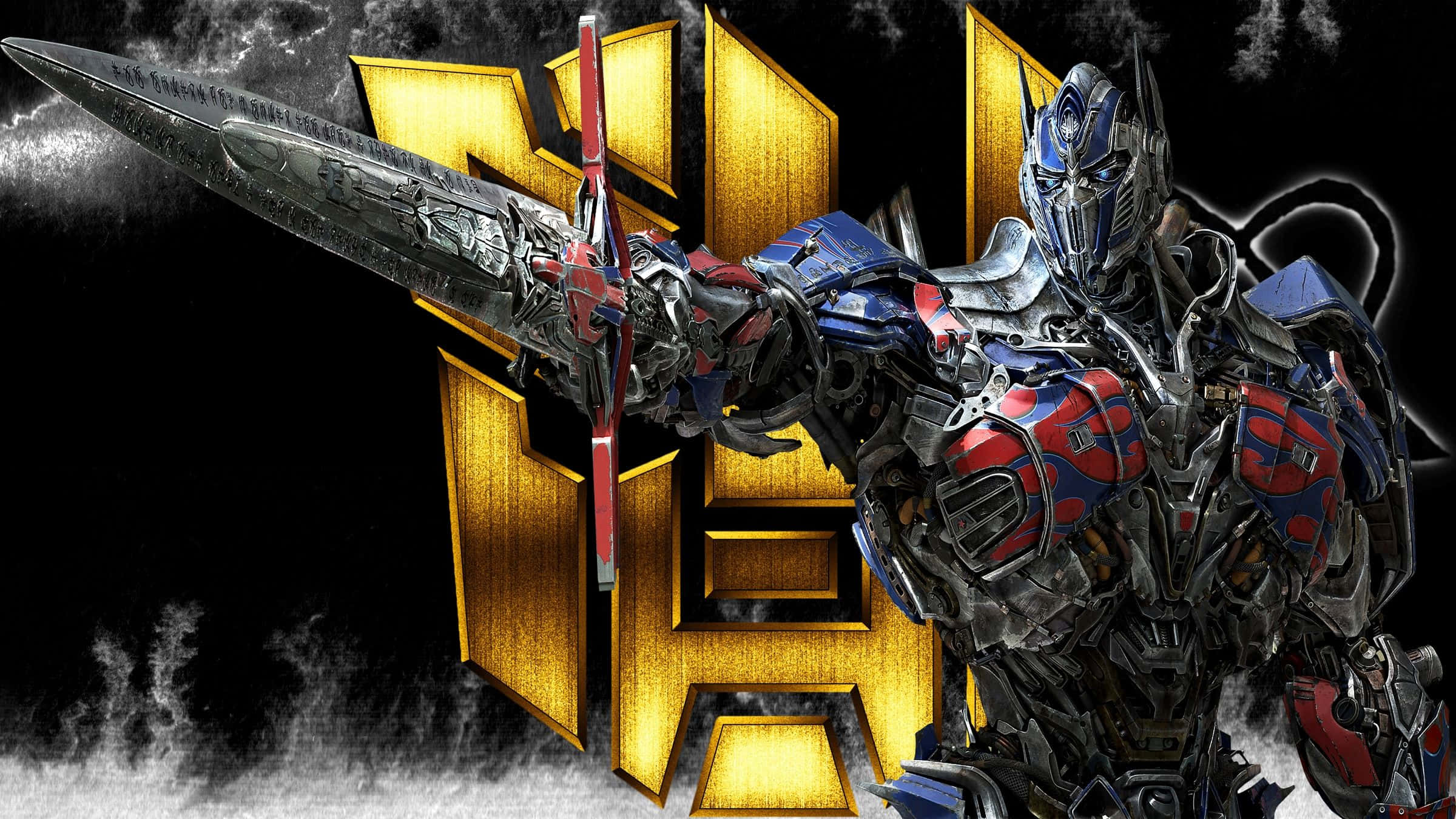 Optimus Prime, glowing sword, dark stormy backdrop, Full HD Desktop Wallpaper