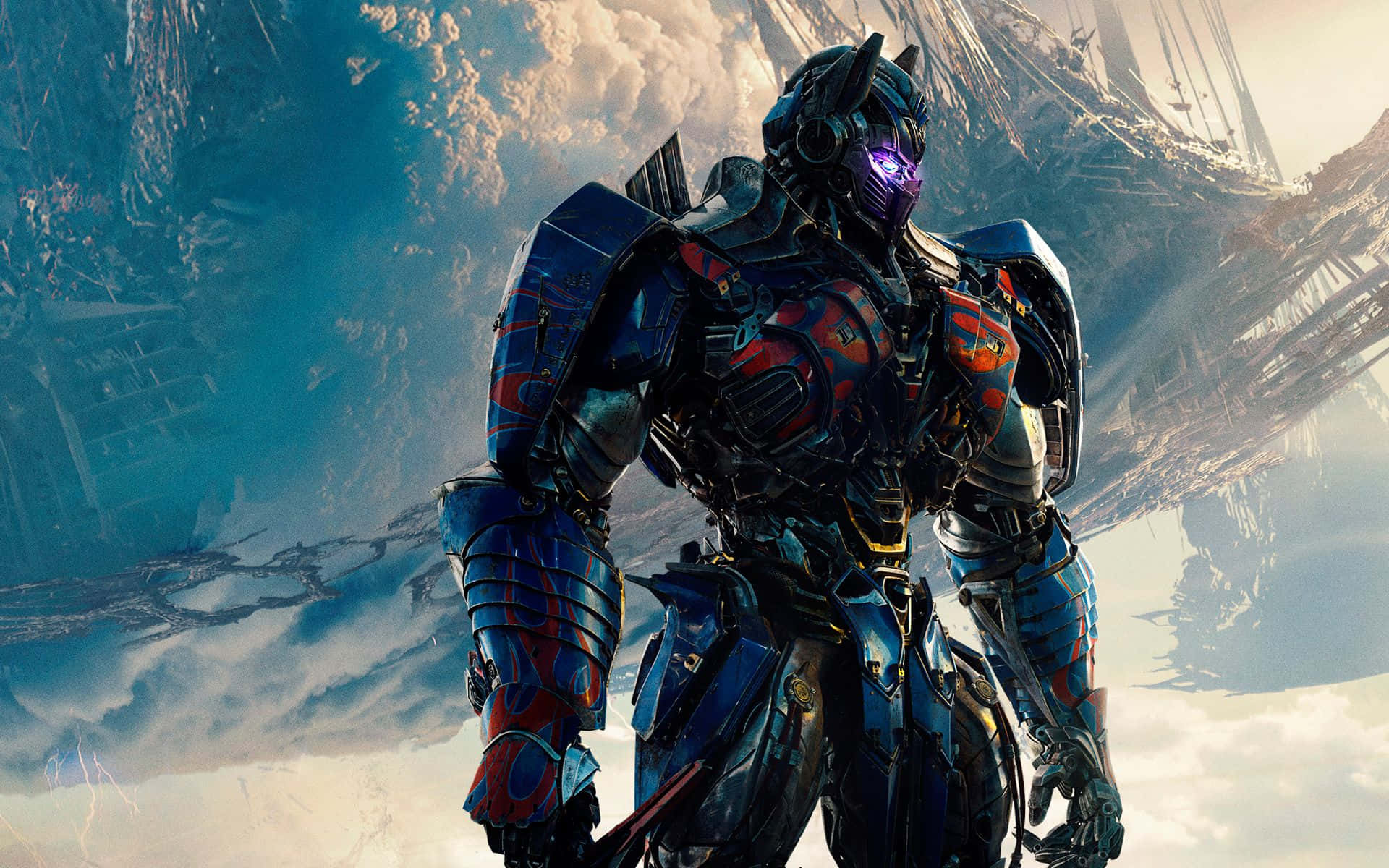 Optimus Prime, blue and red robot, glowing purple eyes, Full HD Desktop Wallpaper