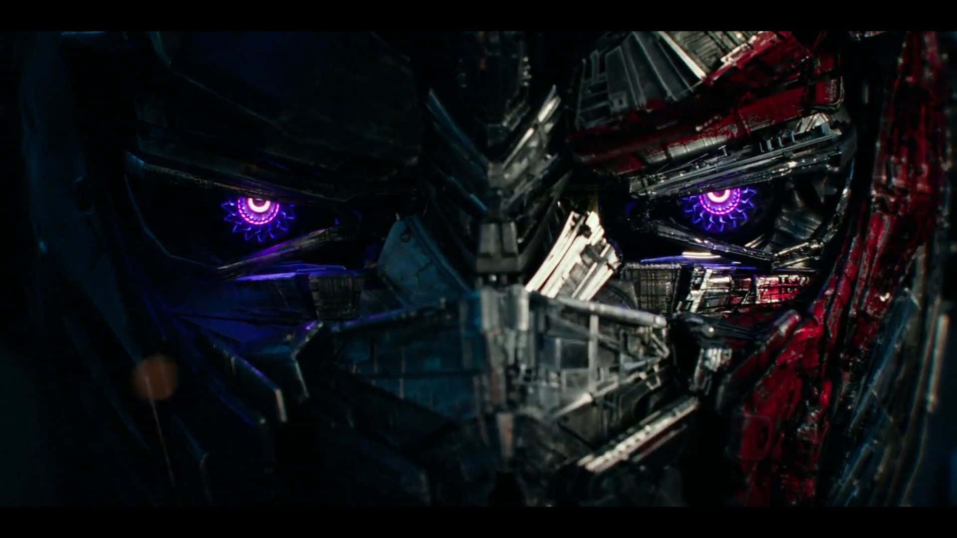 Optimus Prime, glowing purple eyes, intricate metallic details, Full HD Desktop Wallpaper