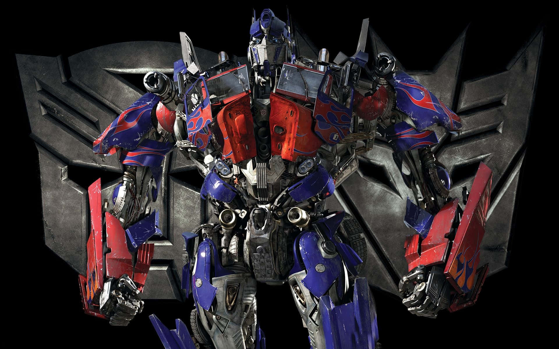 Optimus Prime, red and blue, metallic Autobot symbol, Full HD Desktop Wallpaper
