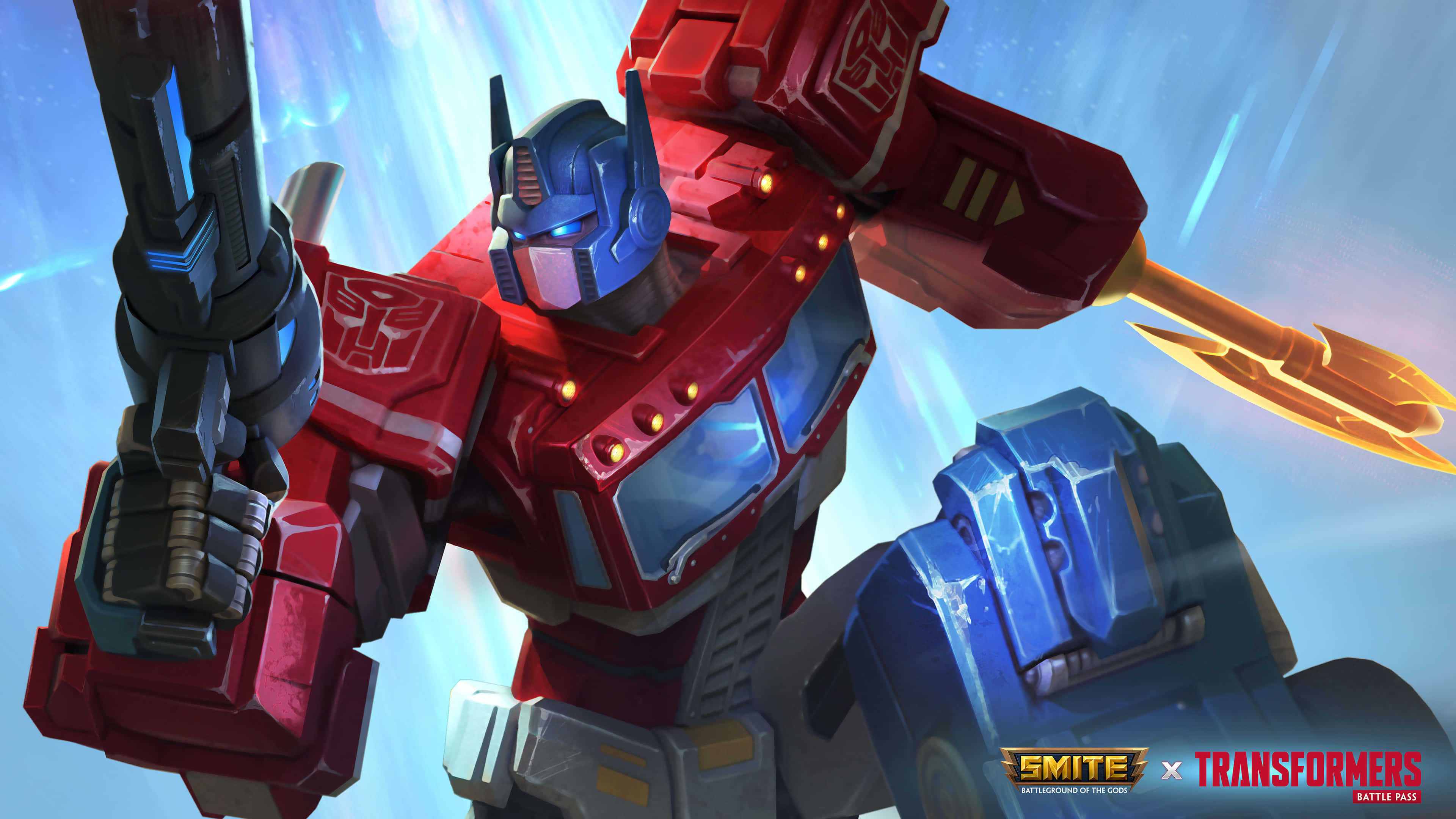Optimus Prime, 4K, glowing blue energy backdrop, 4K Desktop Wallpaper